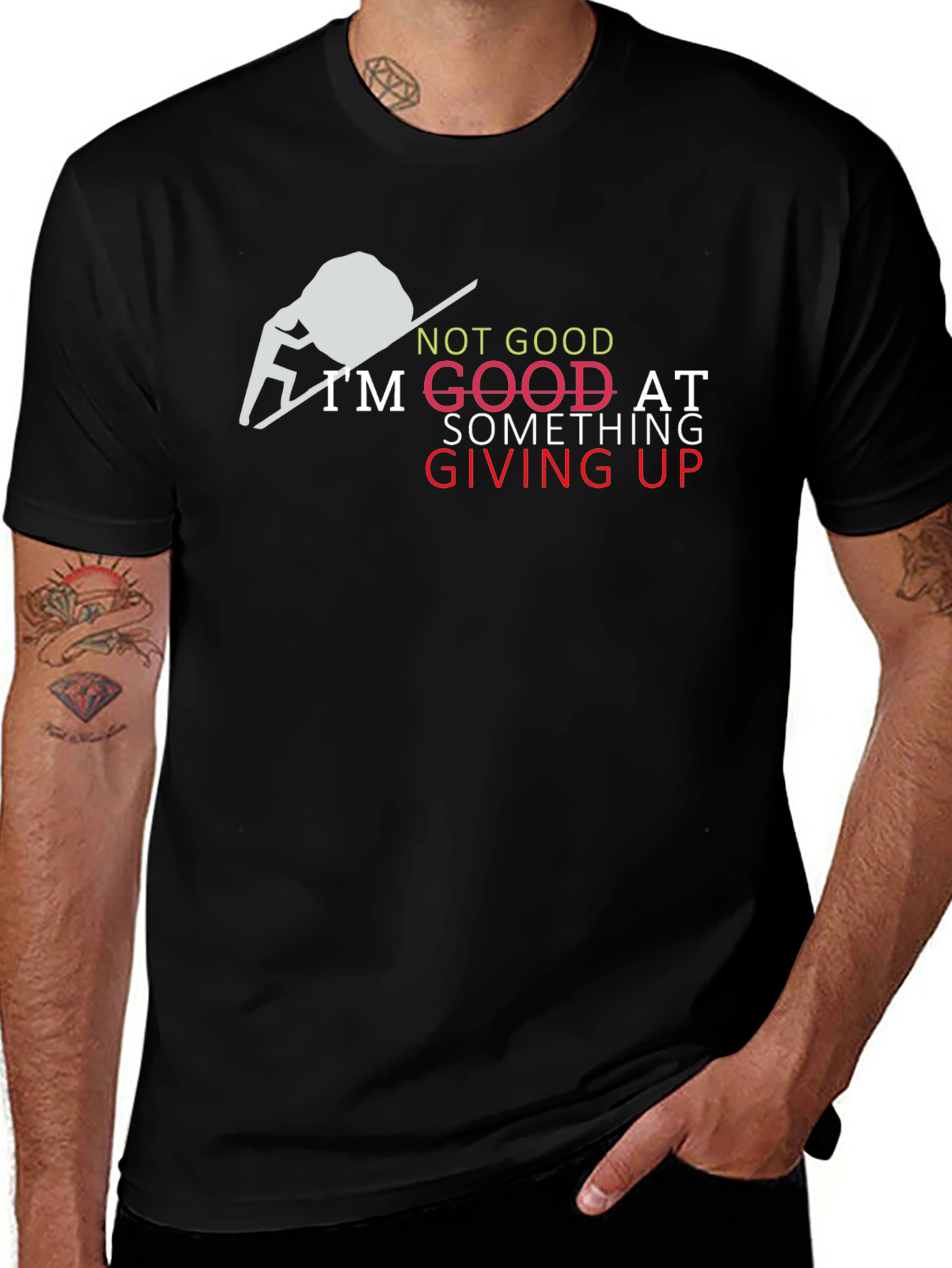 Giving Up Funny Graphic Tee - Black