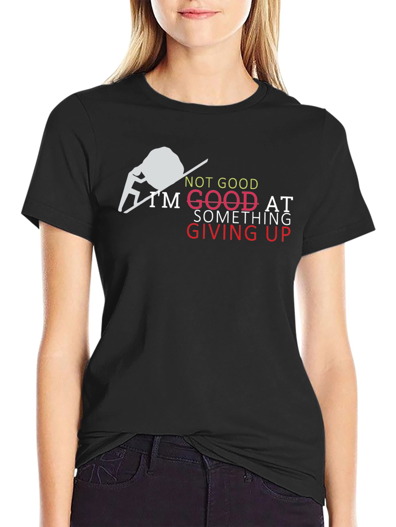 Giving Up Funny Graphic Tee - Black
