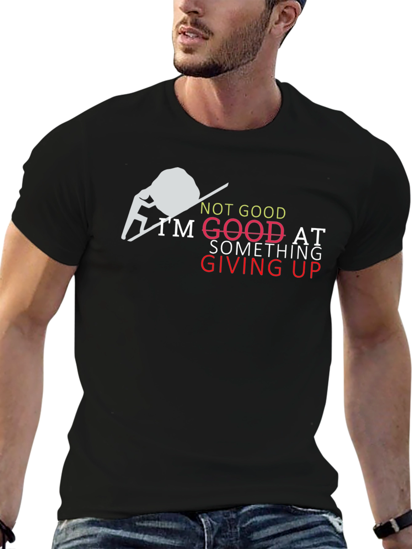 Giving Up Funny Graphic Tee - Black