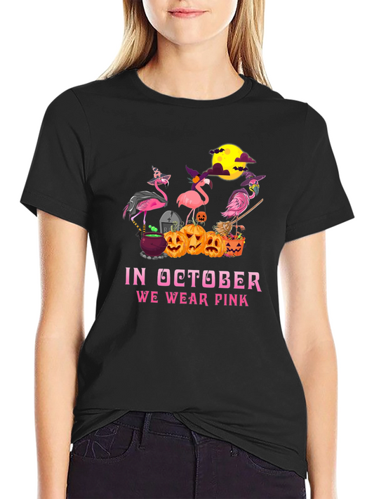 Halloween Flamingo T-Shirt - October Wear Pink