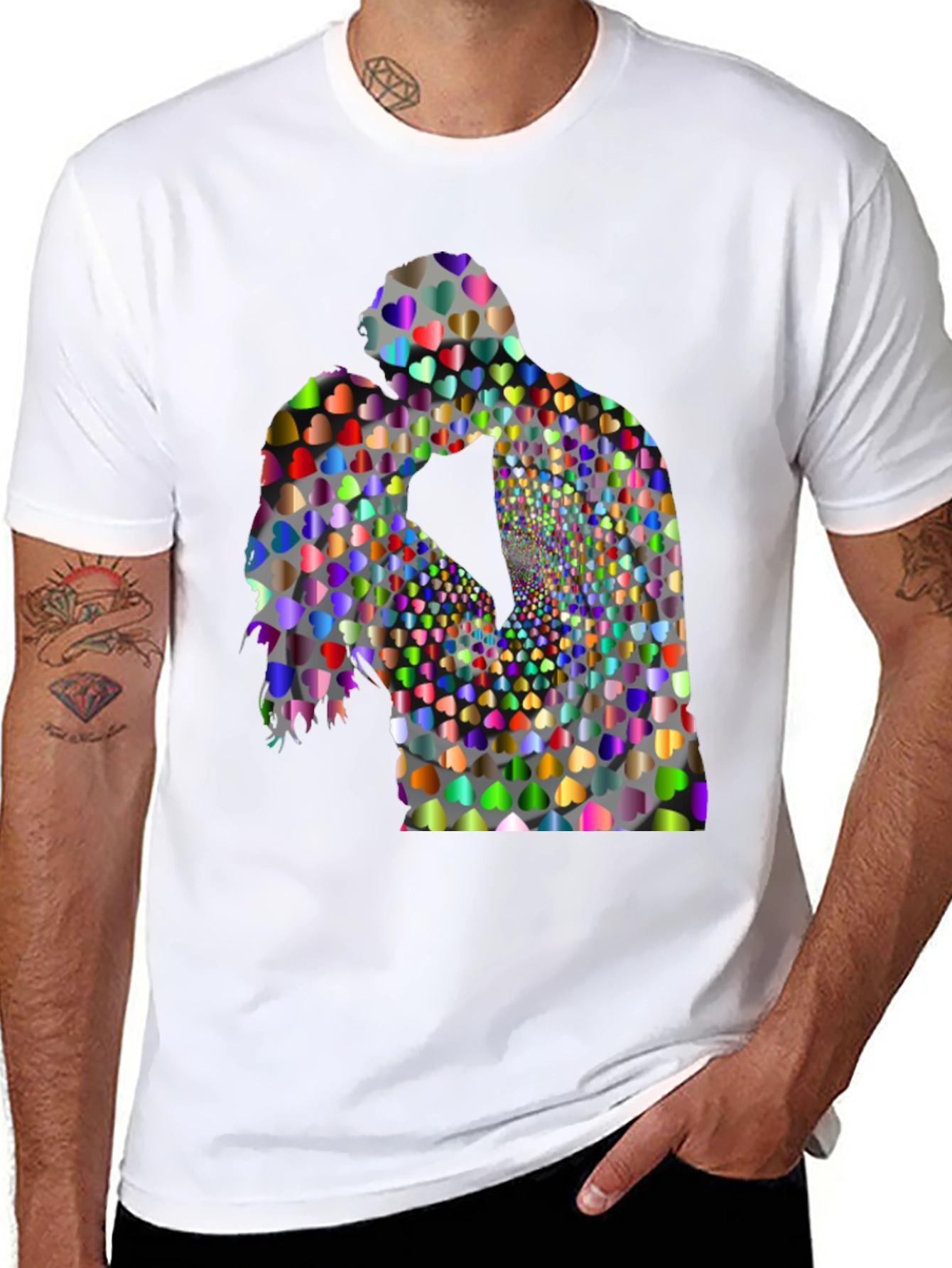 Heart Silhouette Kissing Couple Black T-Shirt