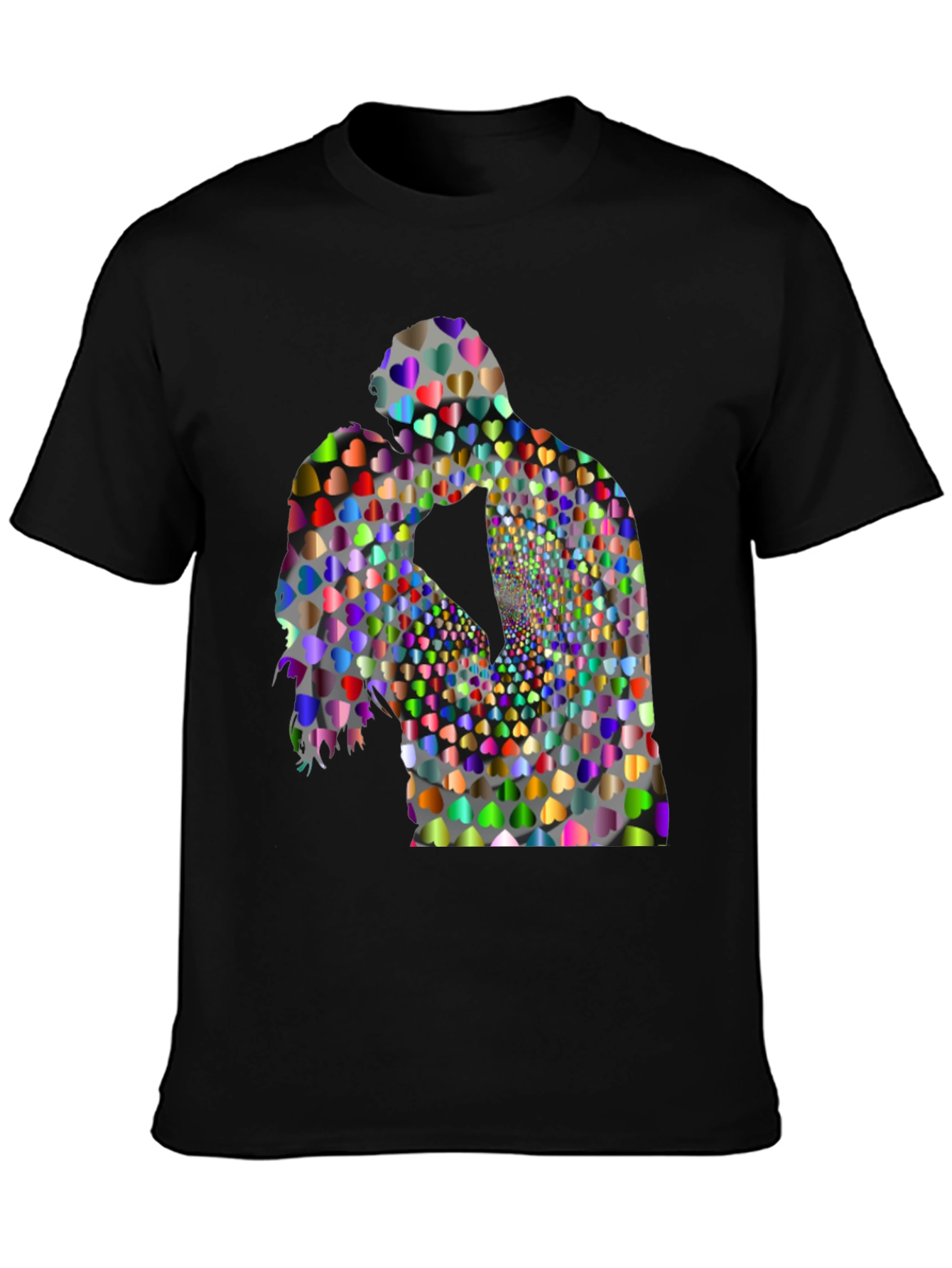 Heart Silhouette Kissing Couple Black T-Shirt