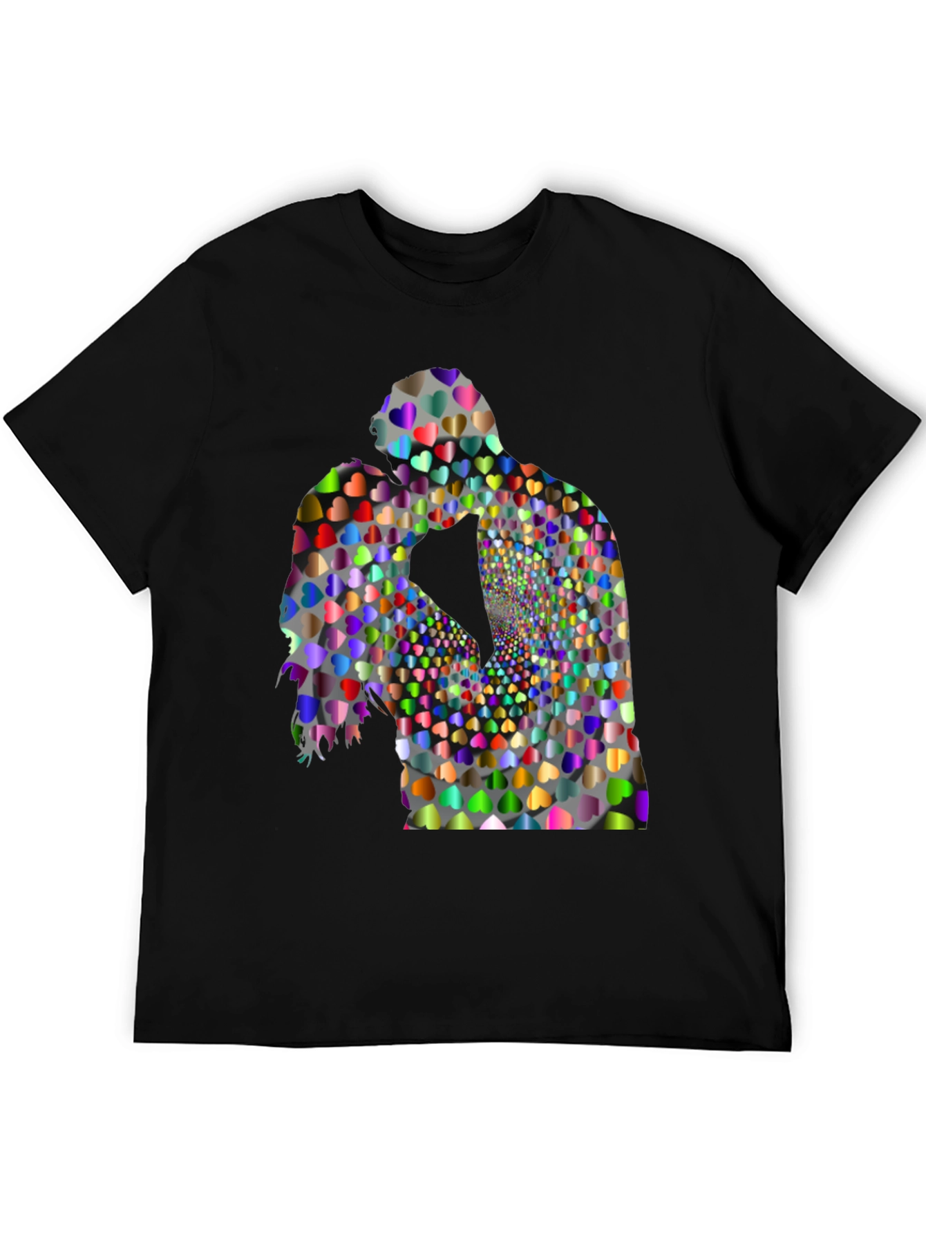 Heart Silhouette Kissing Couple Black T-Shirt