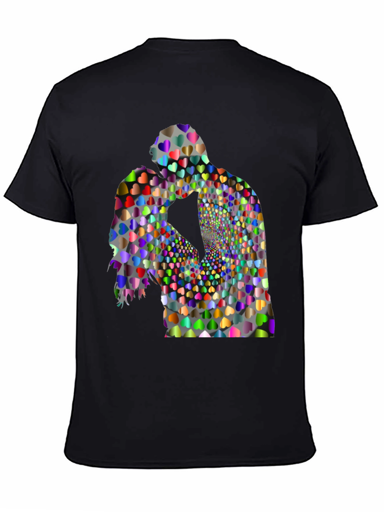 Heart Silhouette Kissing Couple Black T-Shirt