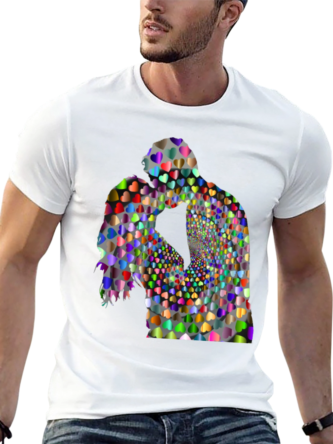 Heart Silhouette Kissing Couple Black T-Shirt