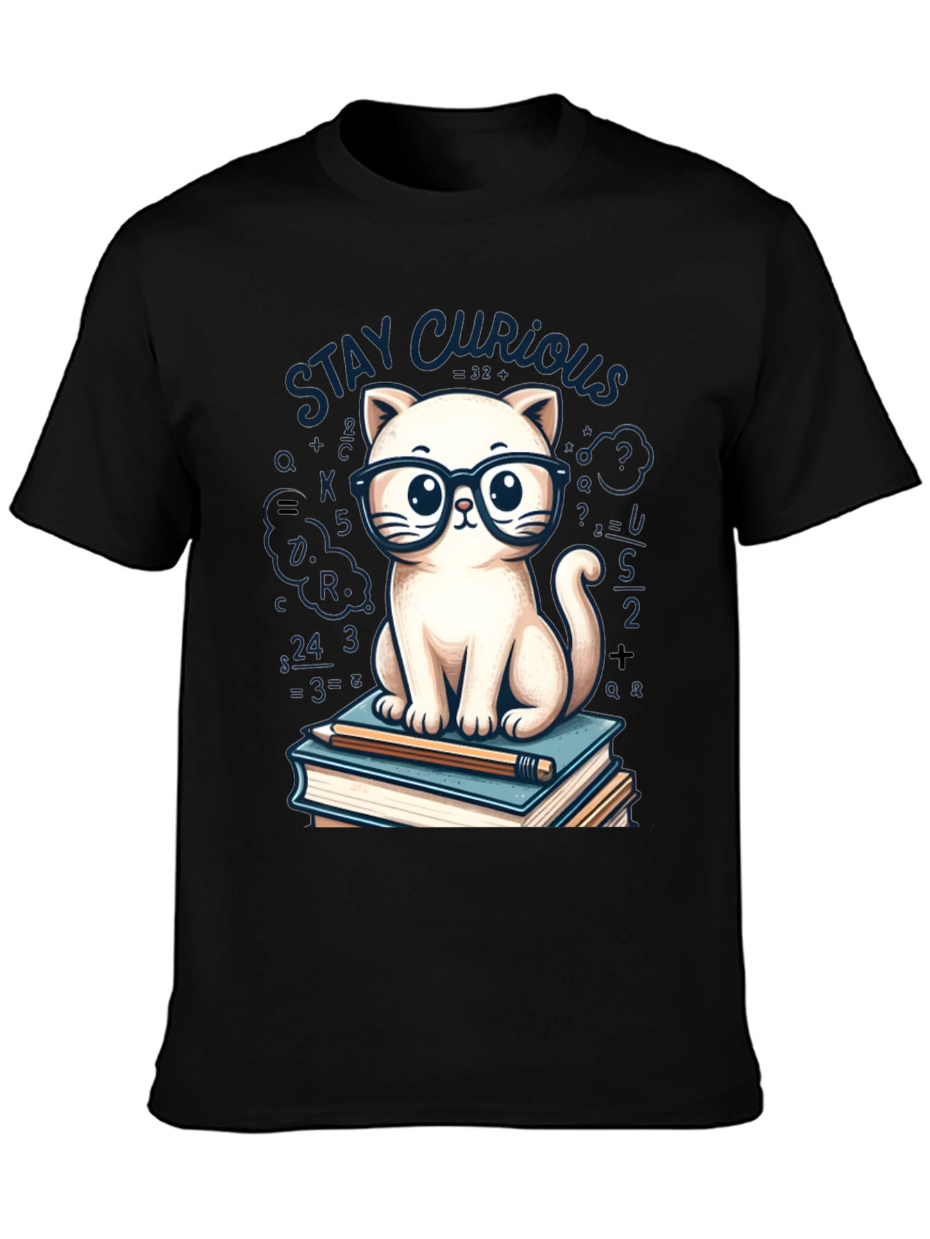 Stay Curious Cat Graphic Tee - Black
