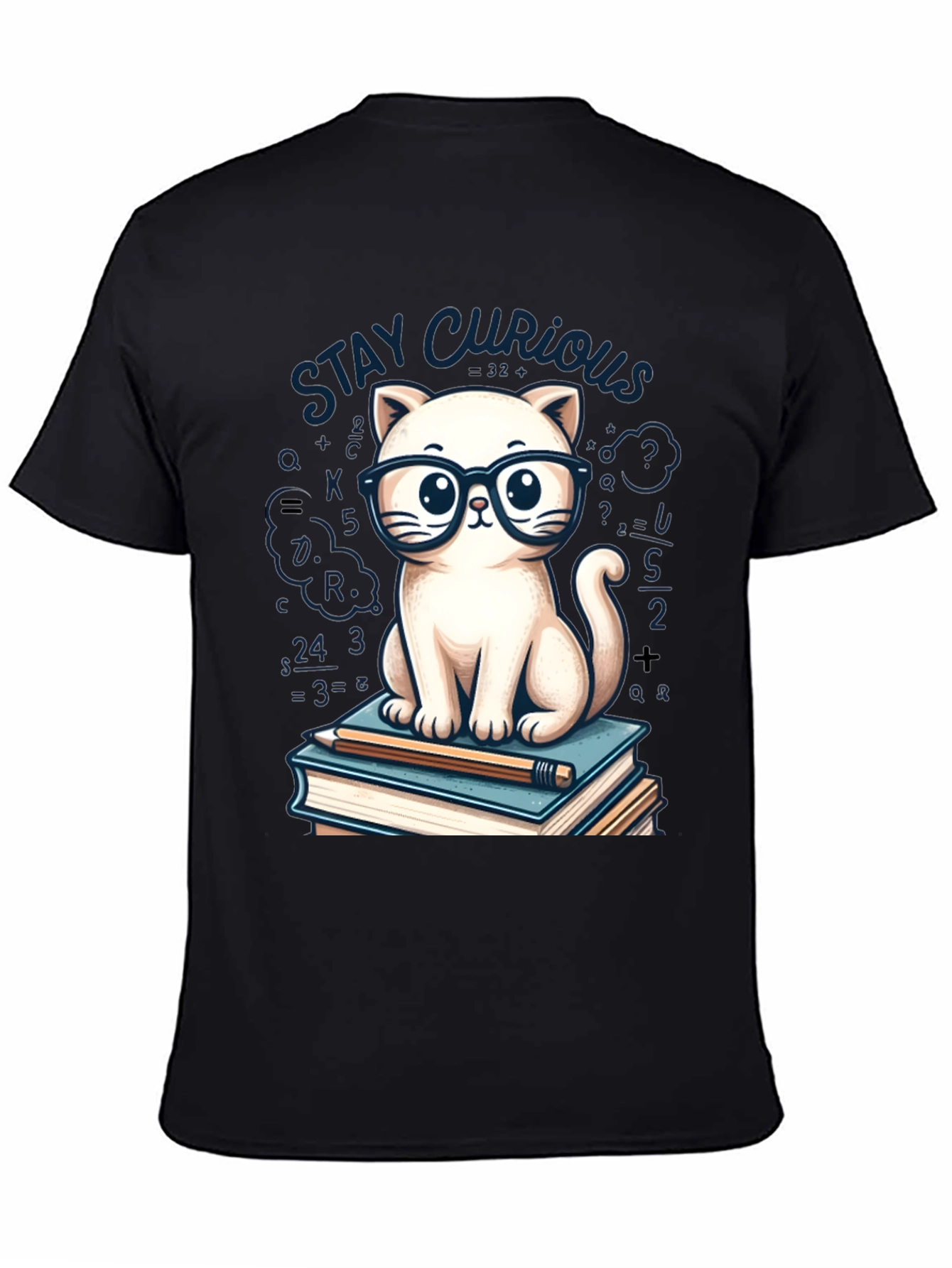 Stay Curious Cat Graphic Tee - Black