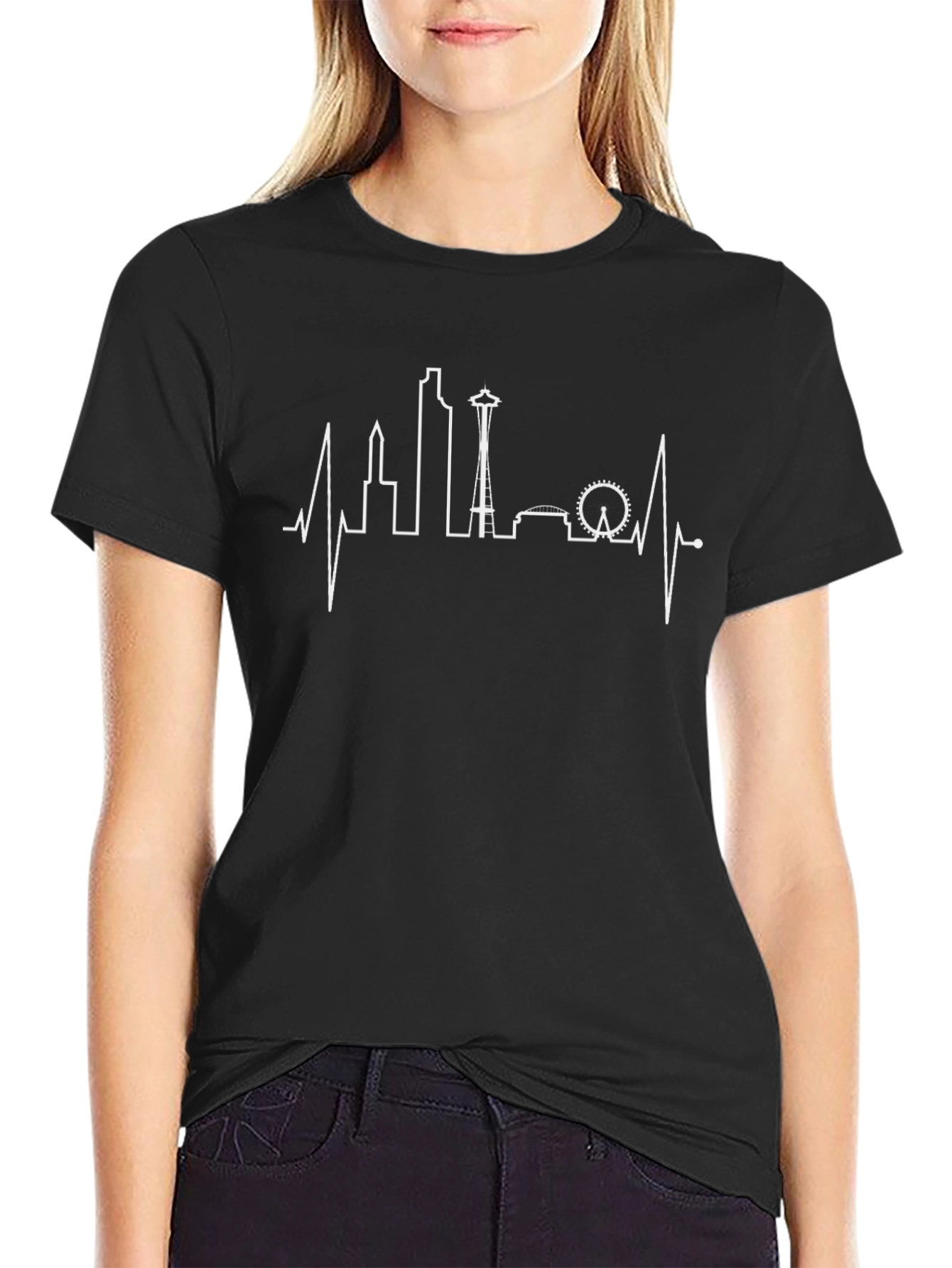 Seattle Skyline Heartbeat Graphic Tee - Black