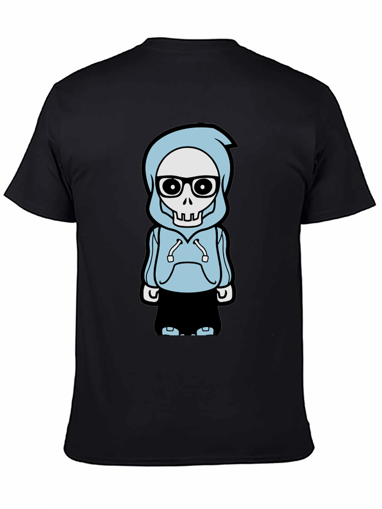 Trendy Skeleton Hoodie Graphic Tee - Black T-Shirt