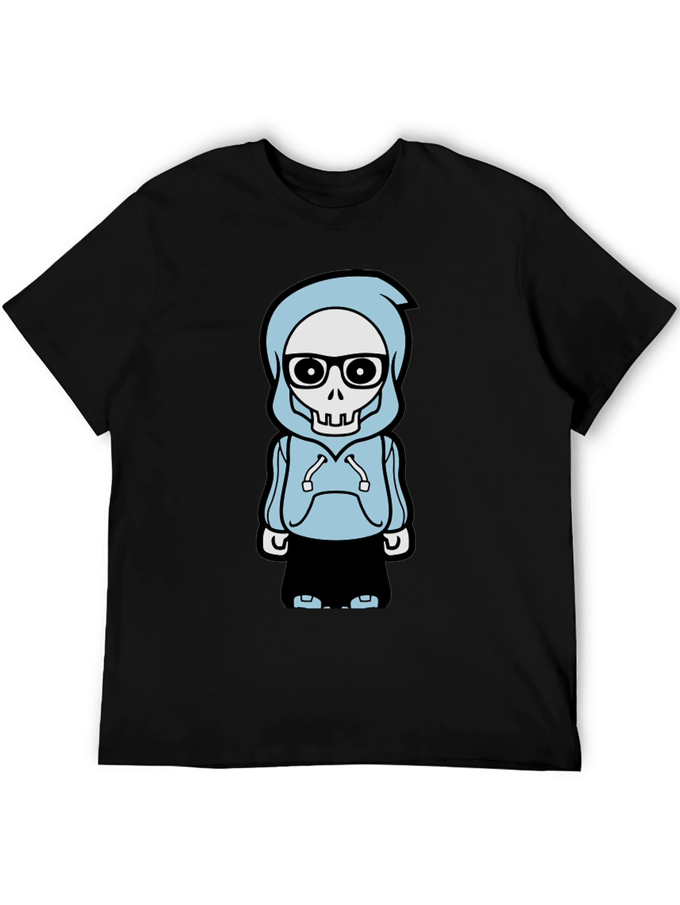 Trendy Skeleton Hoodie Graphic Tee - Black T-Shirt