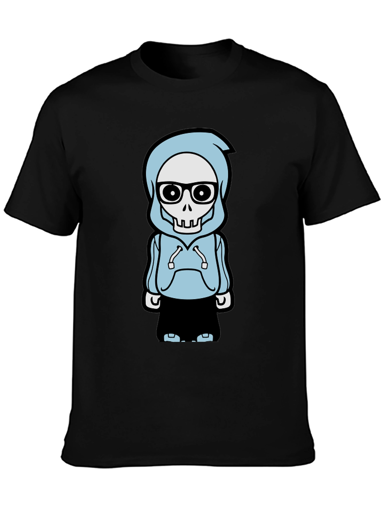 Trendy Skeleton Hoodie Graphic Tee - Black T-Shirt