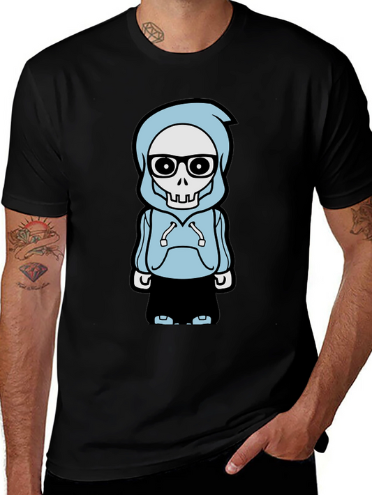 Trendy Skeleton Hoodie Graphic Tee - Black T-Shirt
