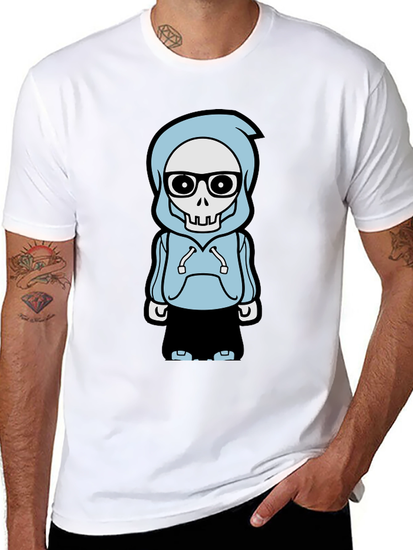 Trendy Skeleton Hoodie Graphic Tee - Black T-Shirt