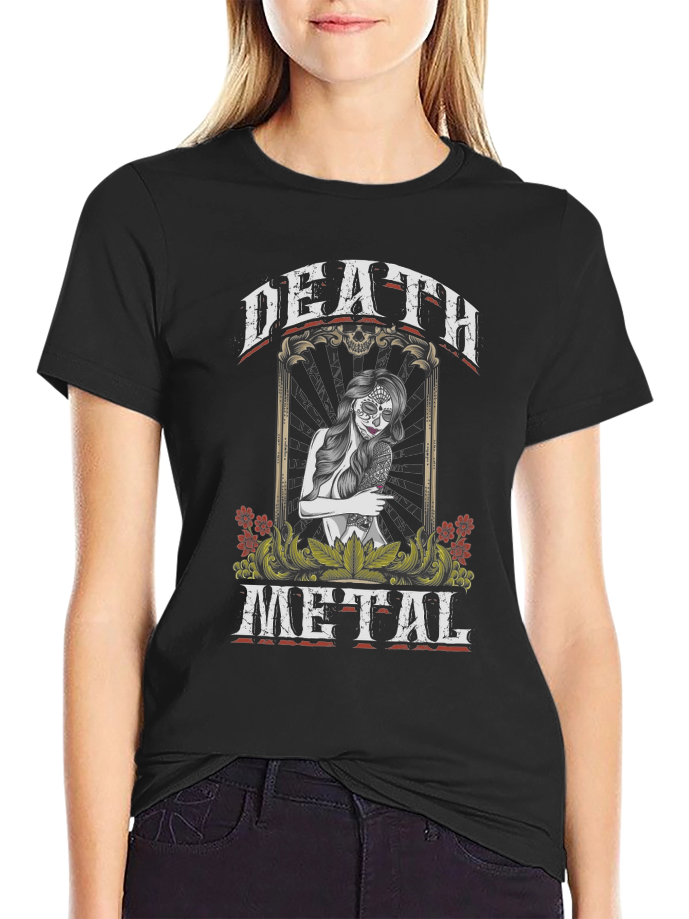 Death Metal Graphic Tee - Sugar Skull Woman T-Shirt