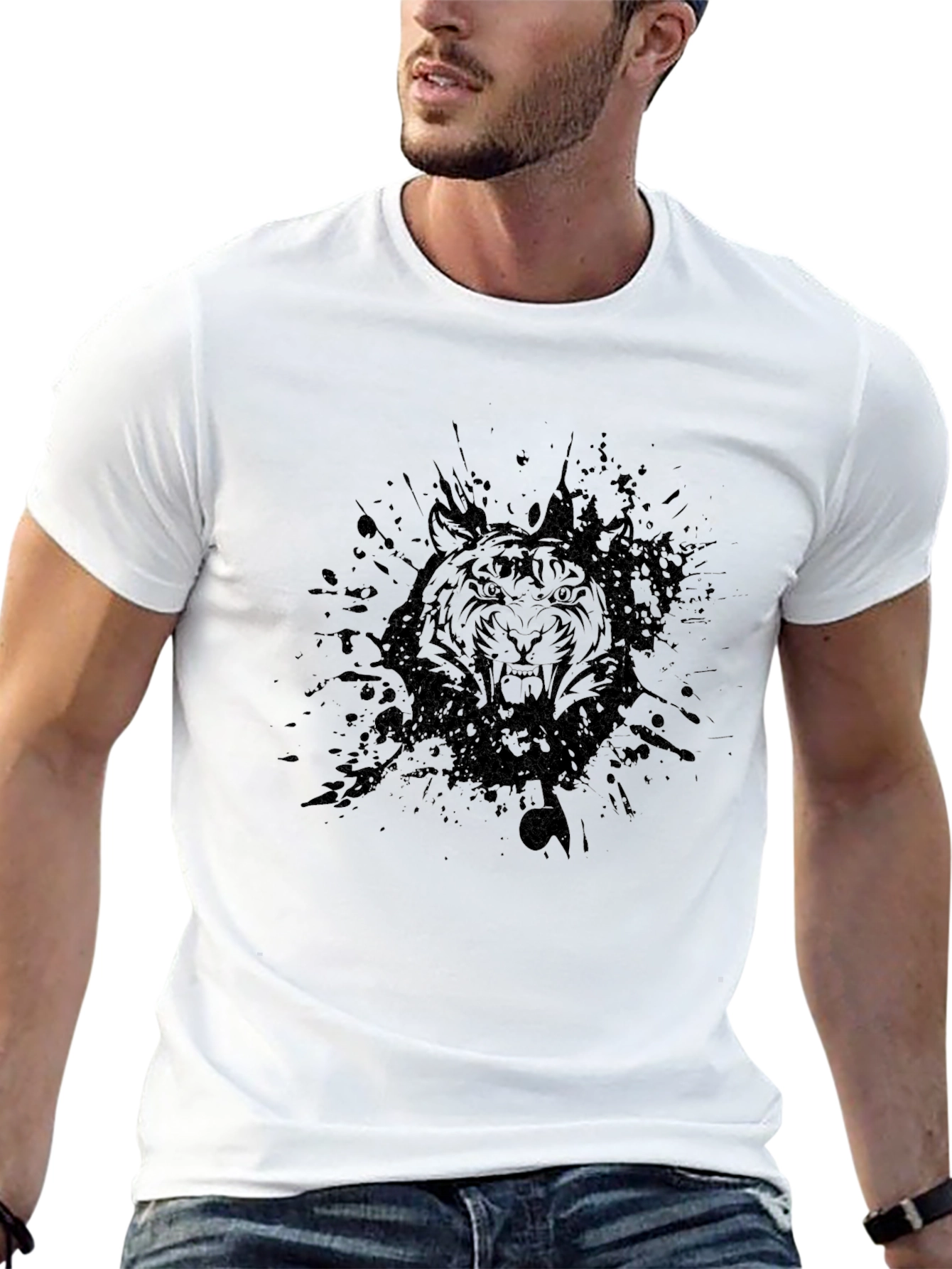 Black Tiger Graphic Tee - Mens Crew Neck