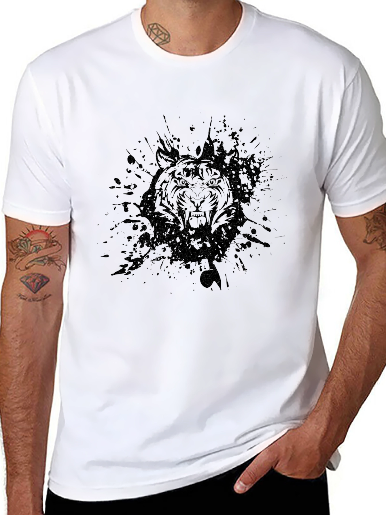 Black Tiger Graphic Tee - Mens Crew Neck