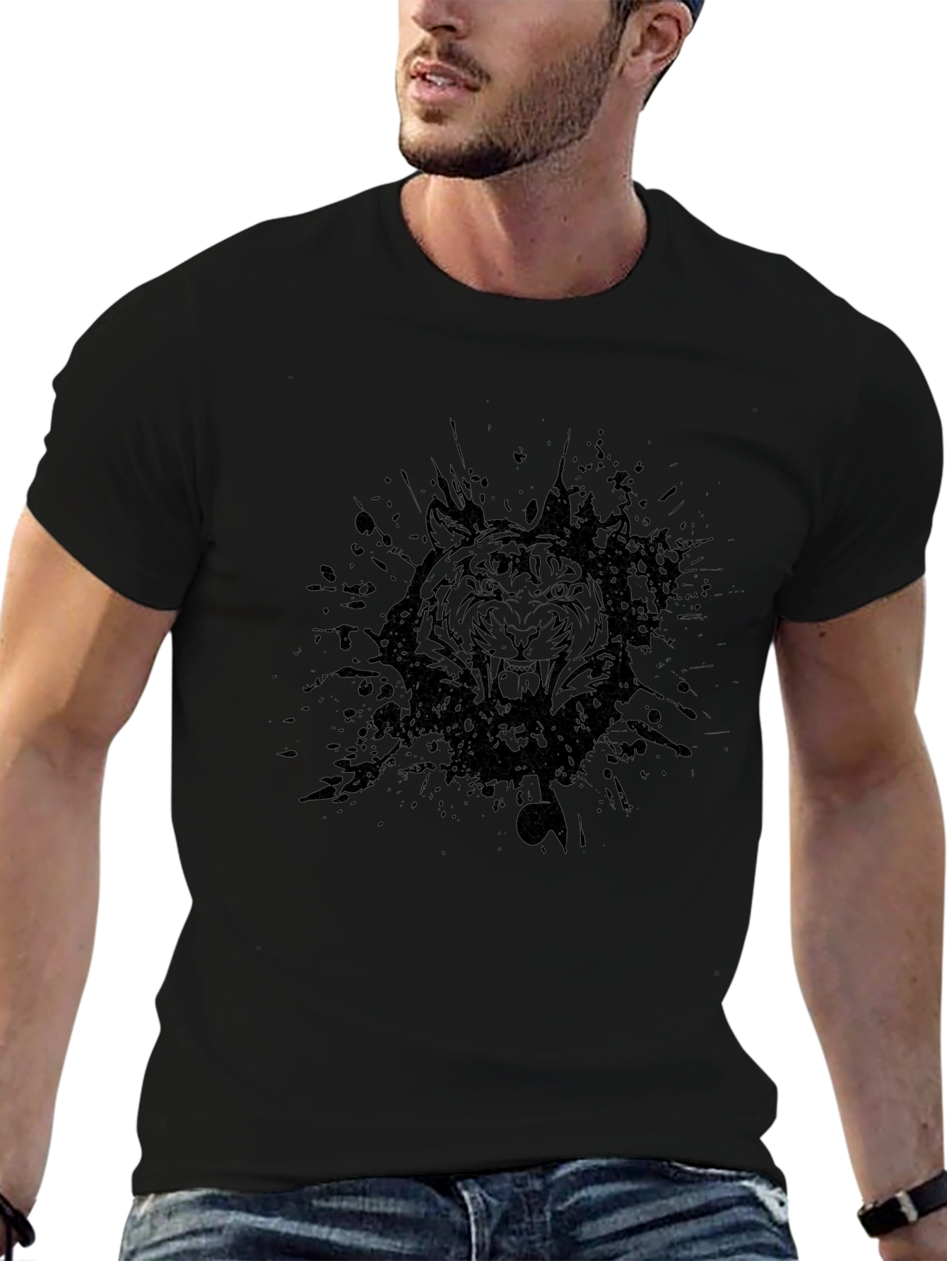 Black Tiger Graphic Tee - Mens Crew Neck