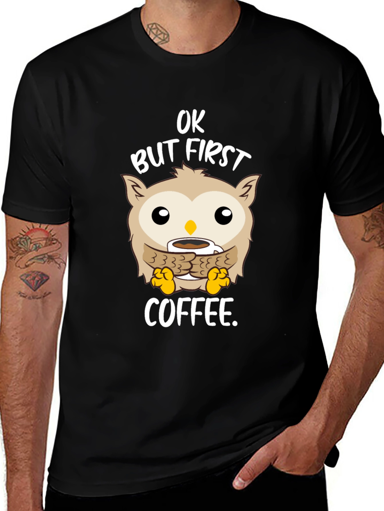 OK But First Coffee Owl T-Shirt