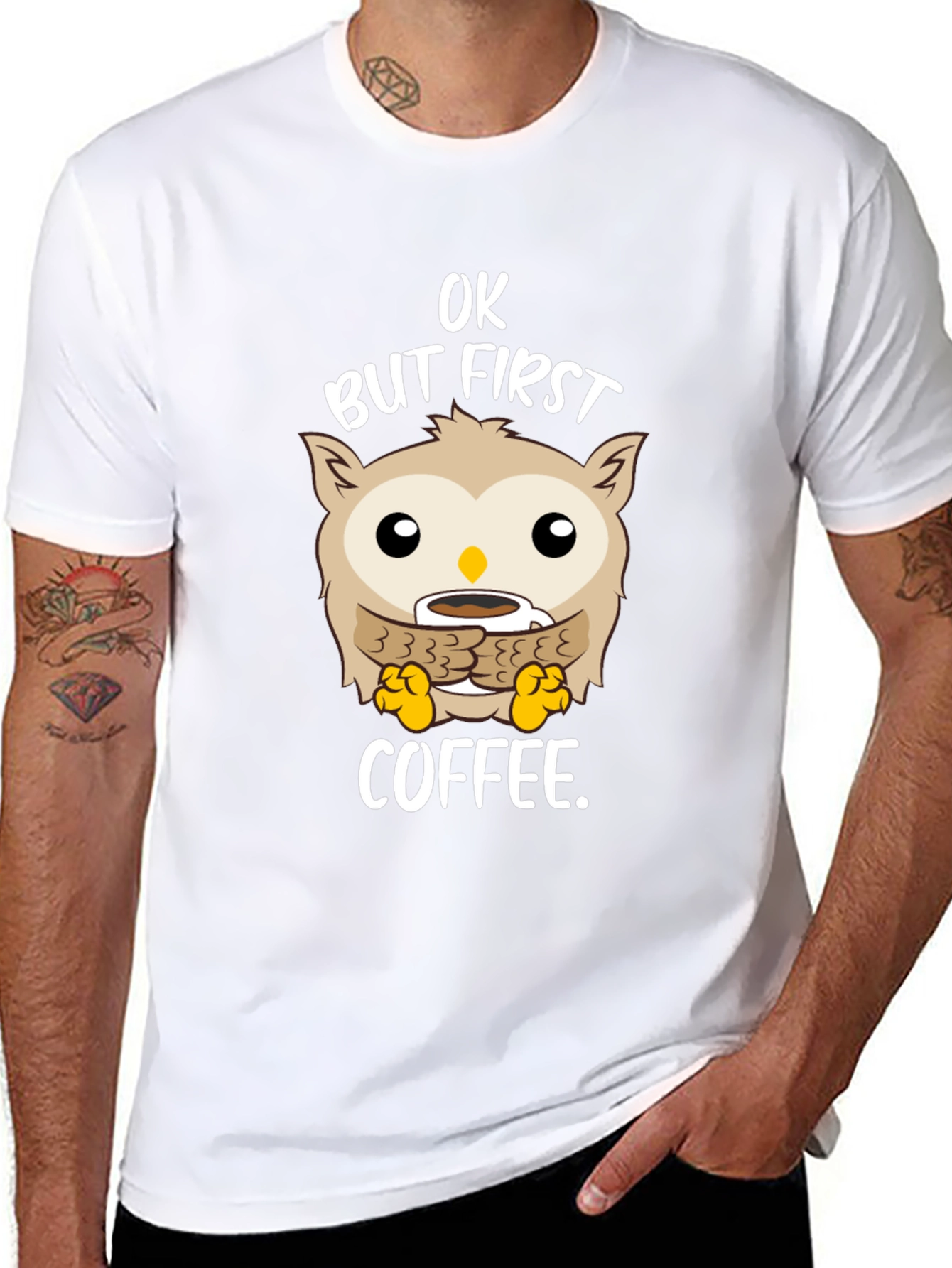 OK But First Coffee Owl T-Shirt