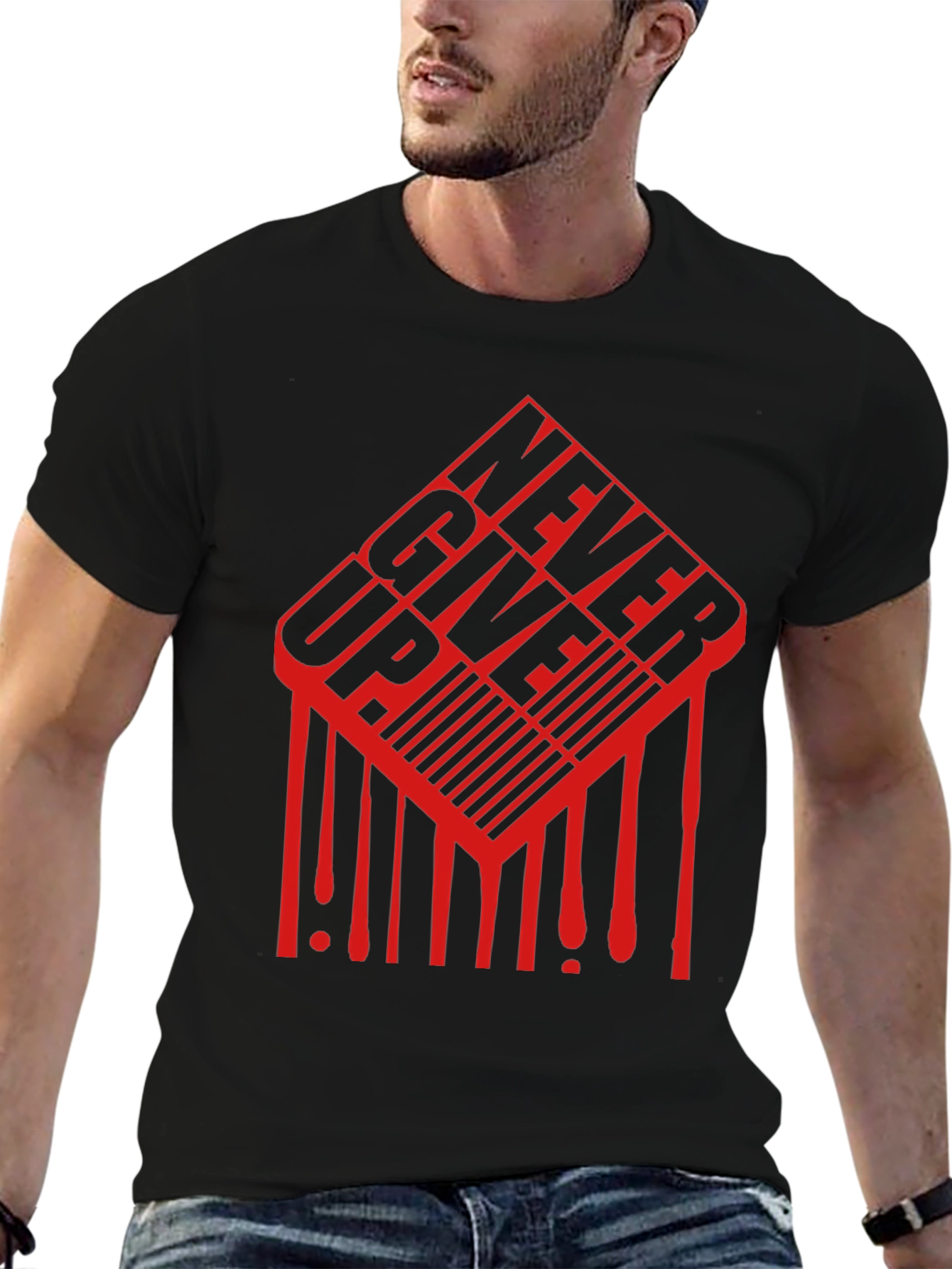 Never Give Up Graphic Tee - Black