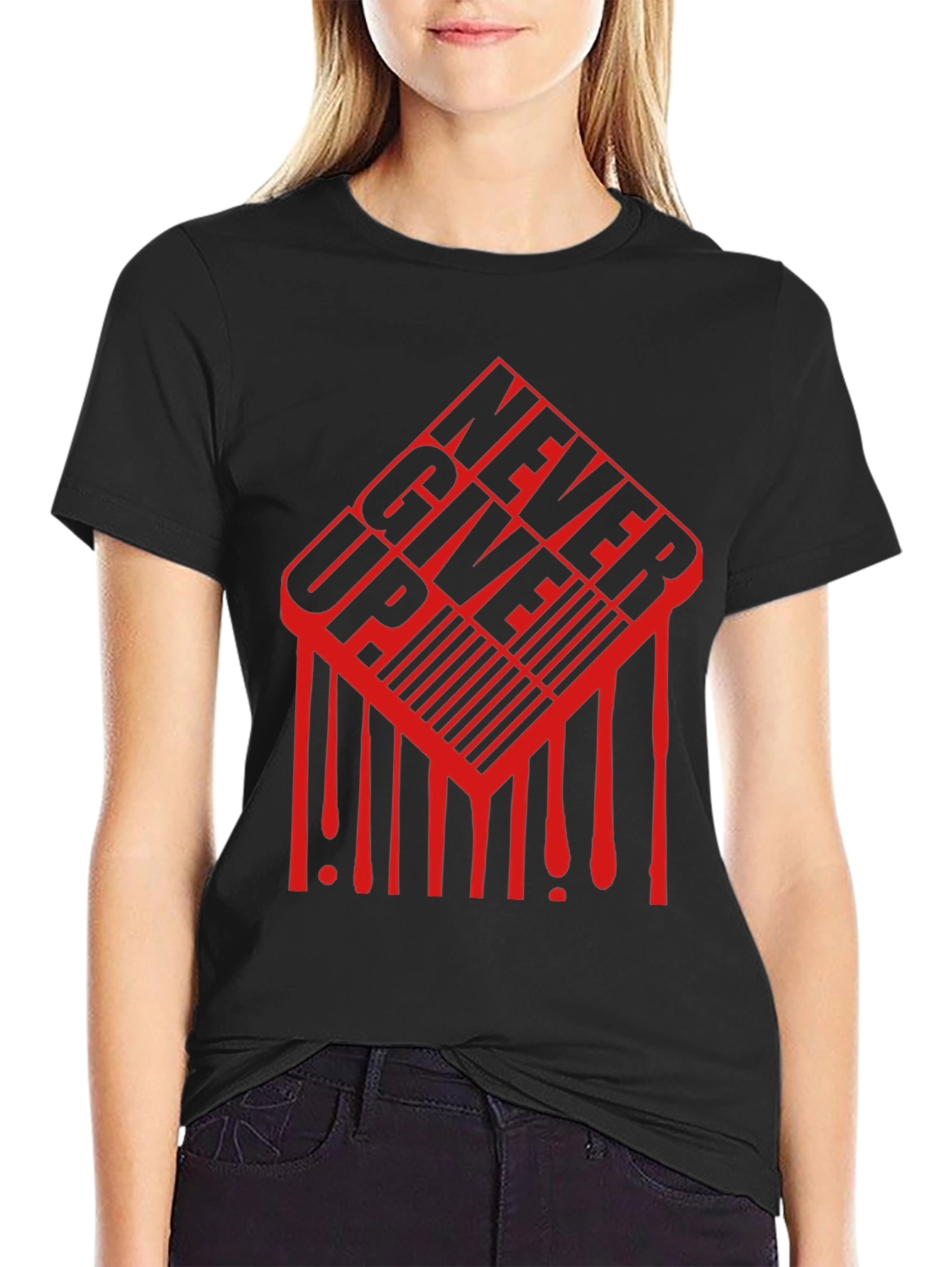 Never Give Up Graphic Tee - Black