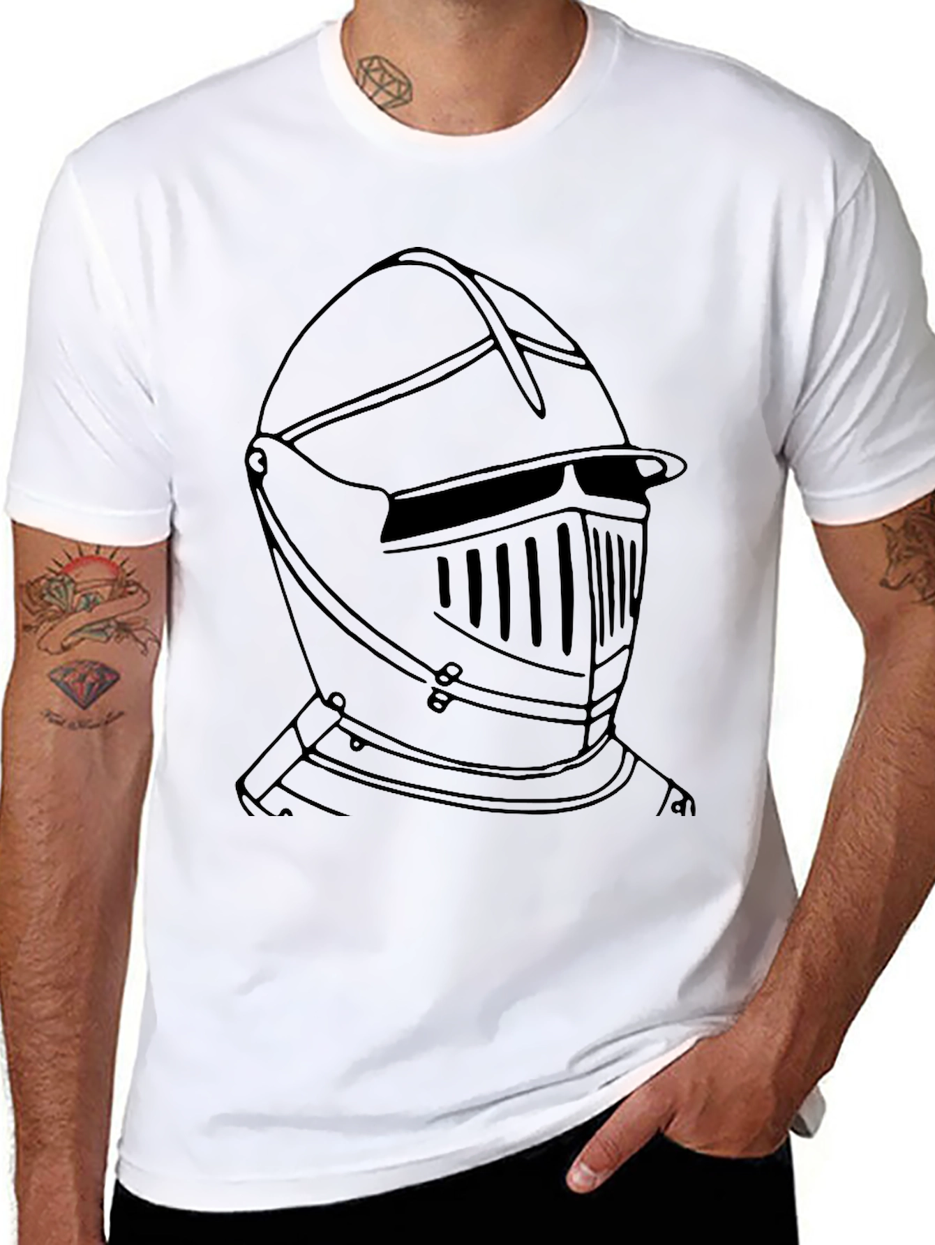 Knight Helmet Graphic Tee - Black Cotton Casual T-Shirt