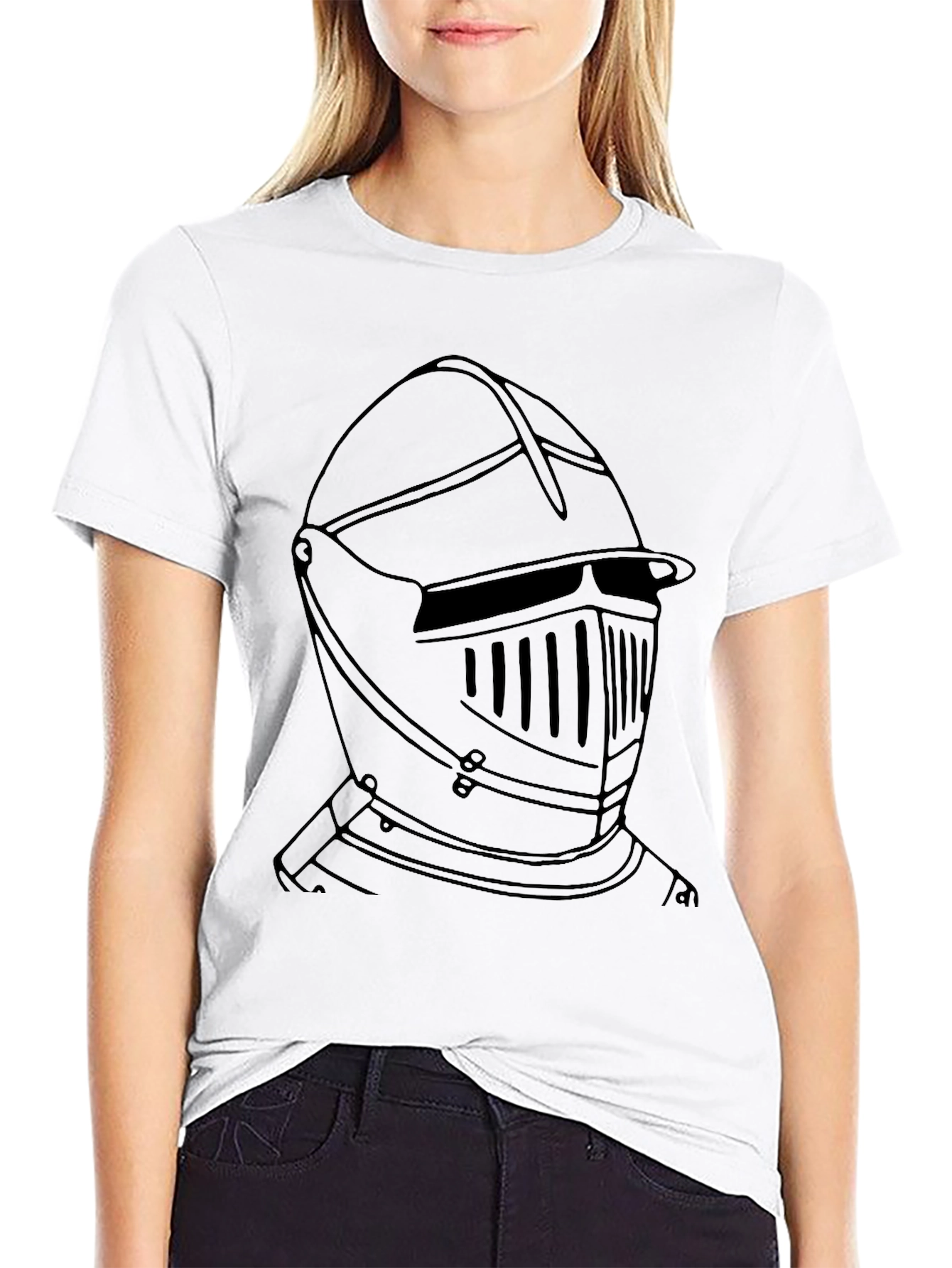 Knight Helmet Graphic Tee - Black Cotton Casual T-Shirt