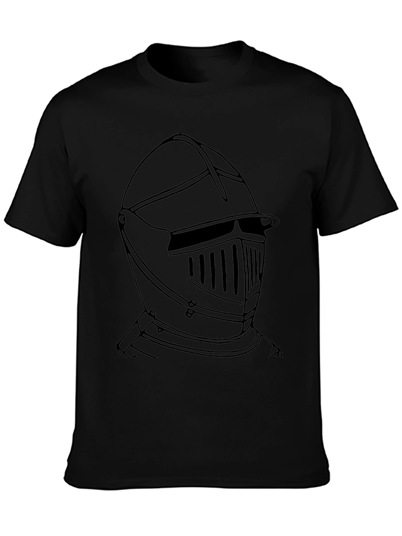 Knight Helmet Graphic Tee - Black Cotton Casual T-Shirt