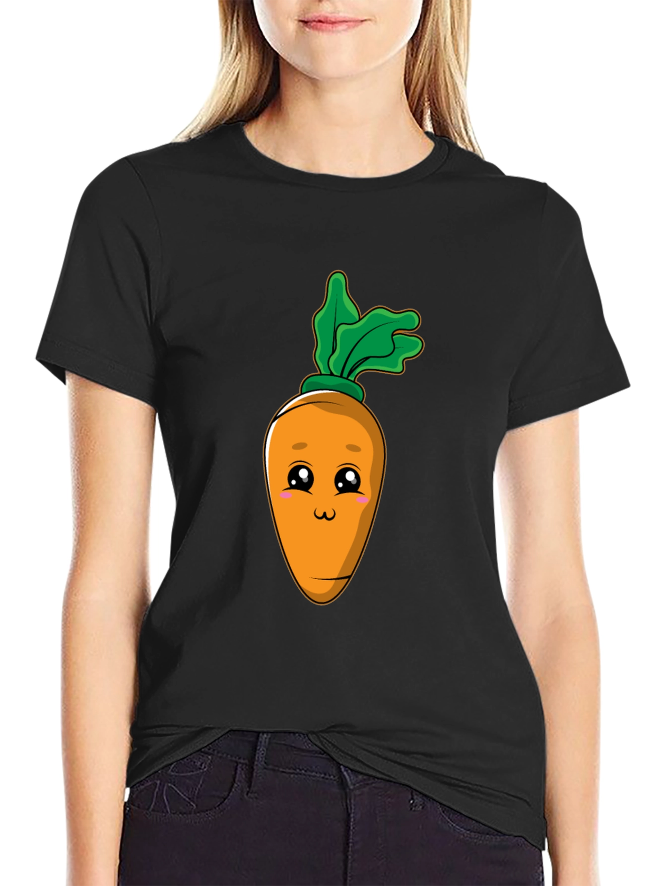 Cute Carrot Graphic Tee - Black Cotton Blend T-Shirt