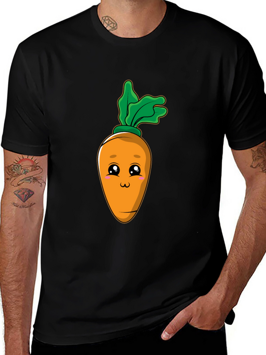 Cute Carrot Graphic Tee - Black Cotton Blend T-Shirt