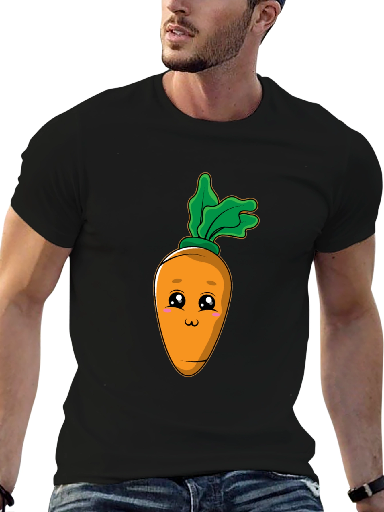 Cute Carrot Graphic Tee - Black Cotton Blend T-Shirt