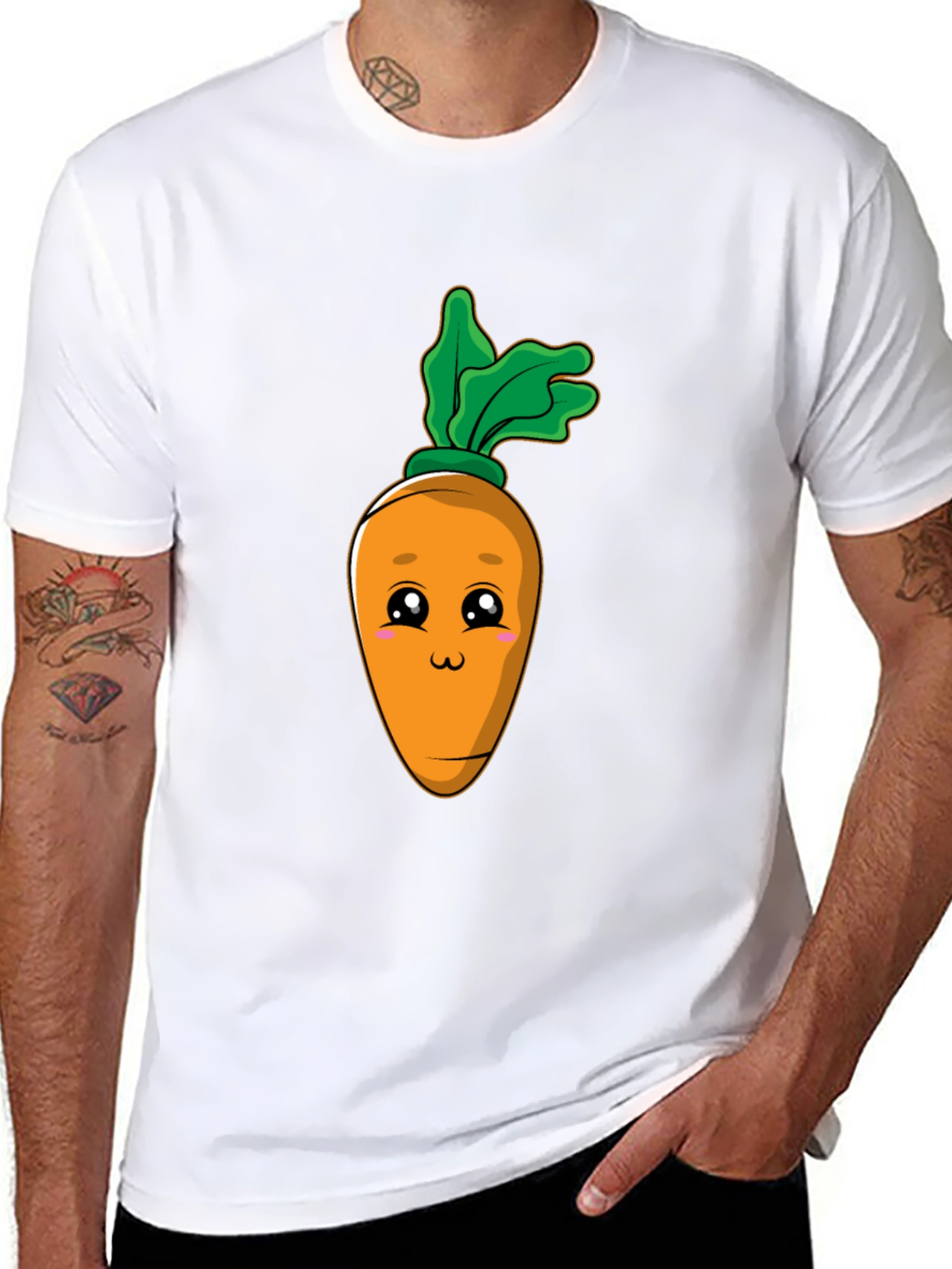 Cute Carrot Graphic Tee - Black Cotton Blend T-Shirt