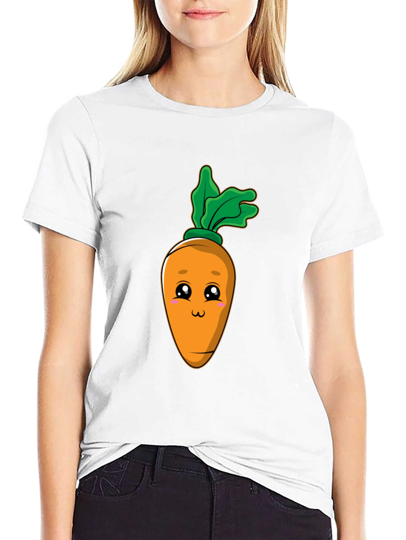 Cute Carrot Graphic Tee - Black Cotton Blend T-Shirt