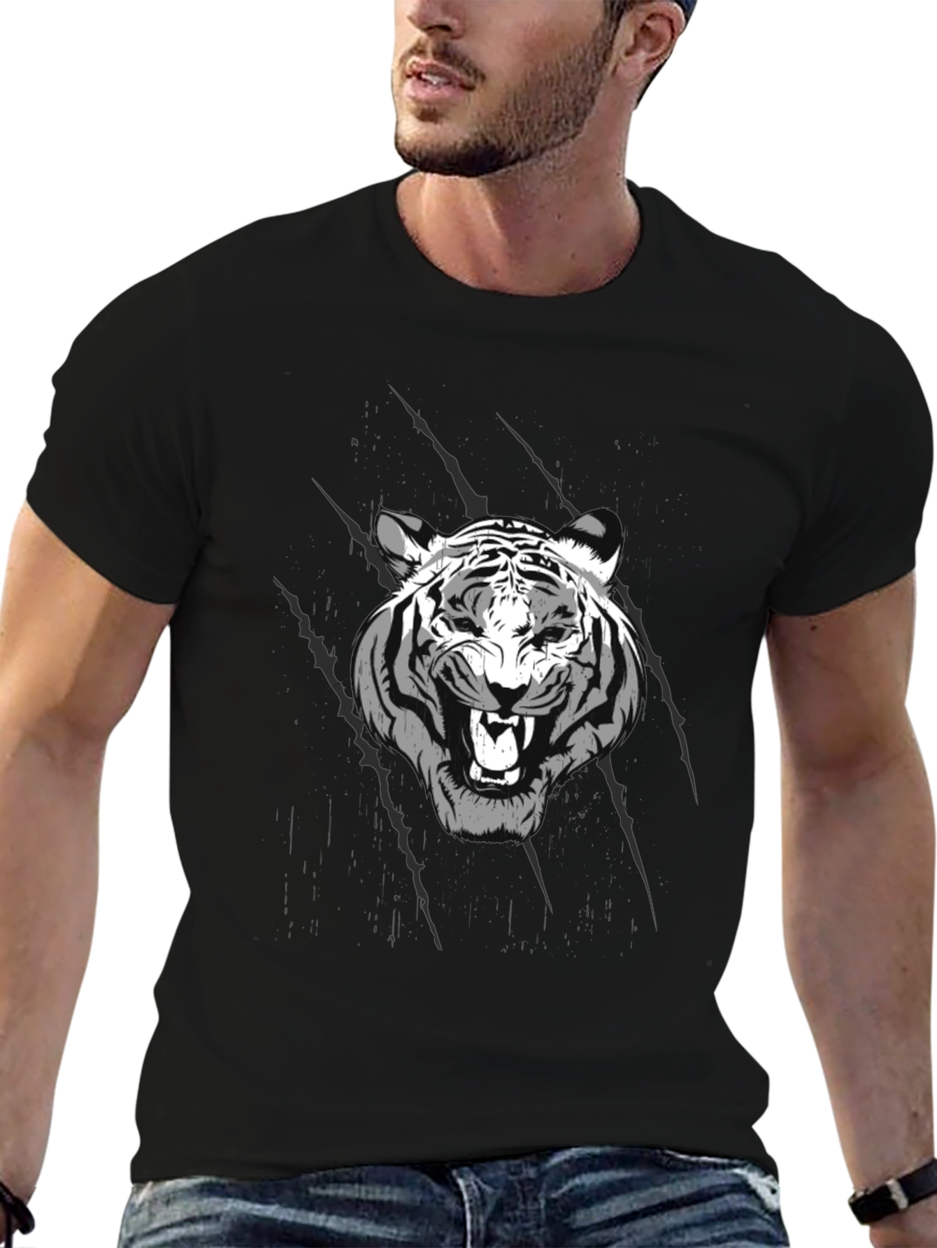 Tiger Graphic Print Black Crew Neck T-Shirt