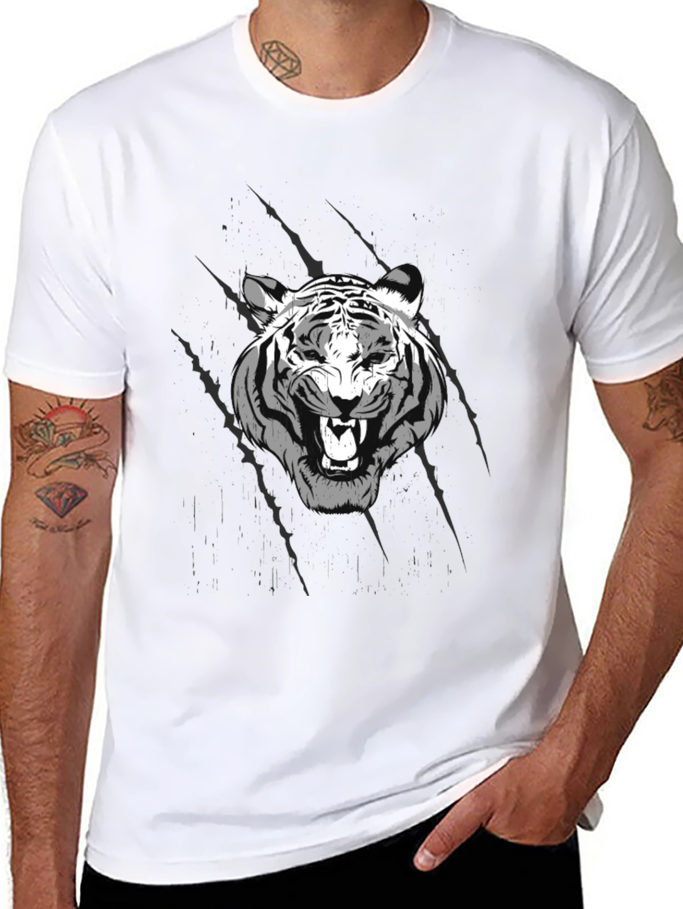 Tiger Graphic Print Black Crew Neck T-Shirt