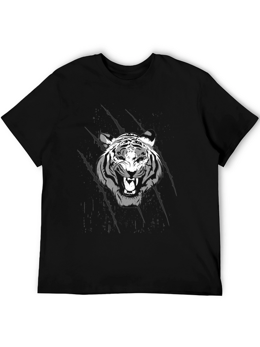 Tiger Graphic Print Black Crew Neck T-Shirt