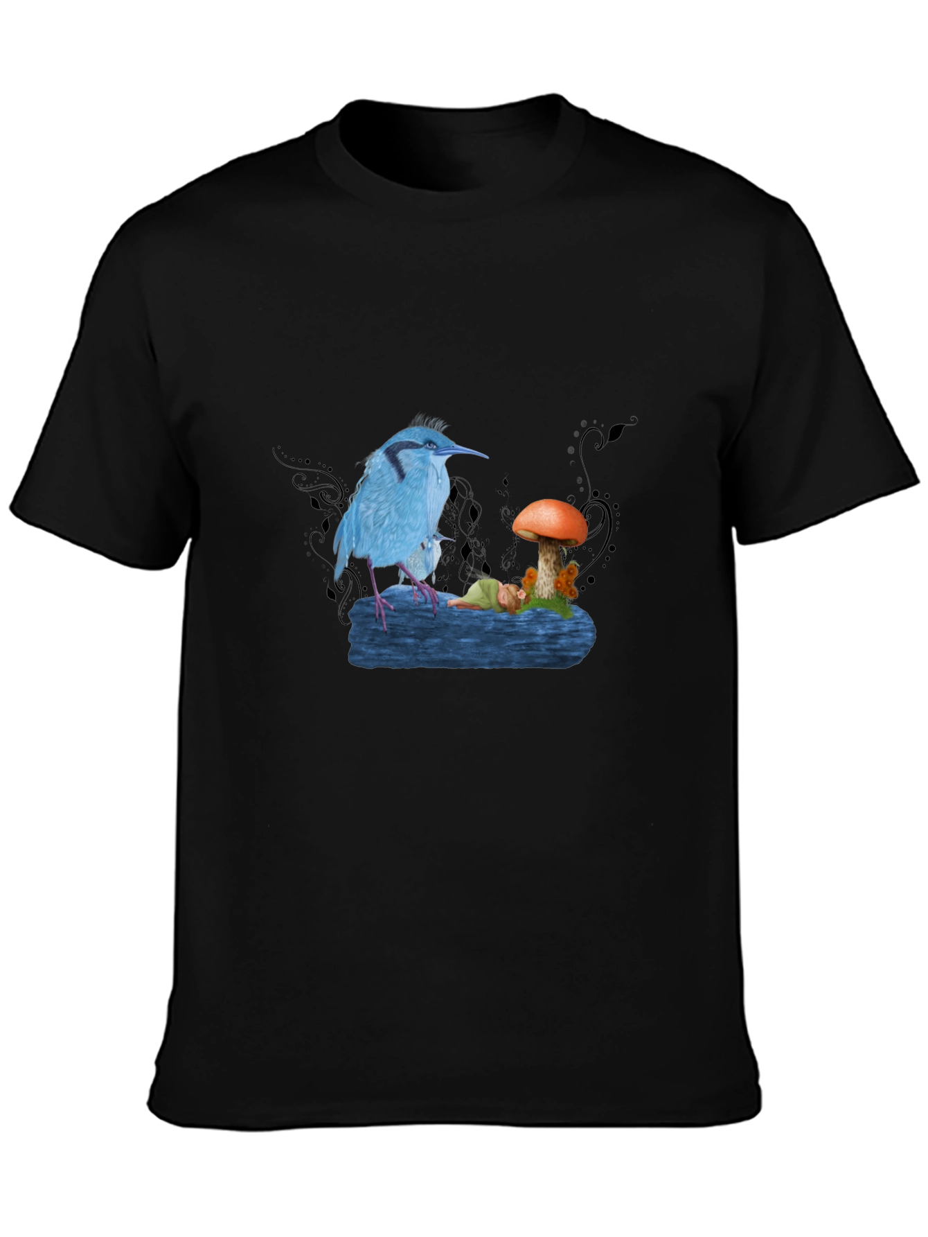 Blue Bird & Mushroom Graphic Tee