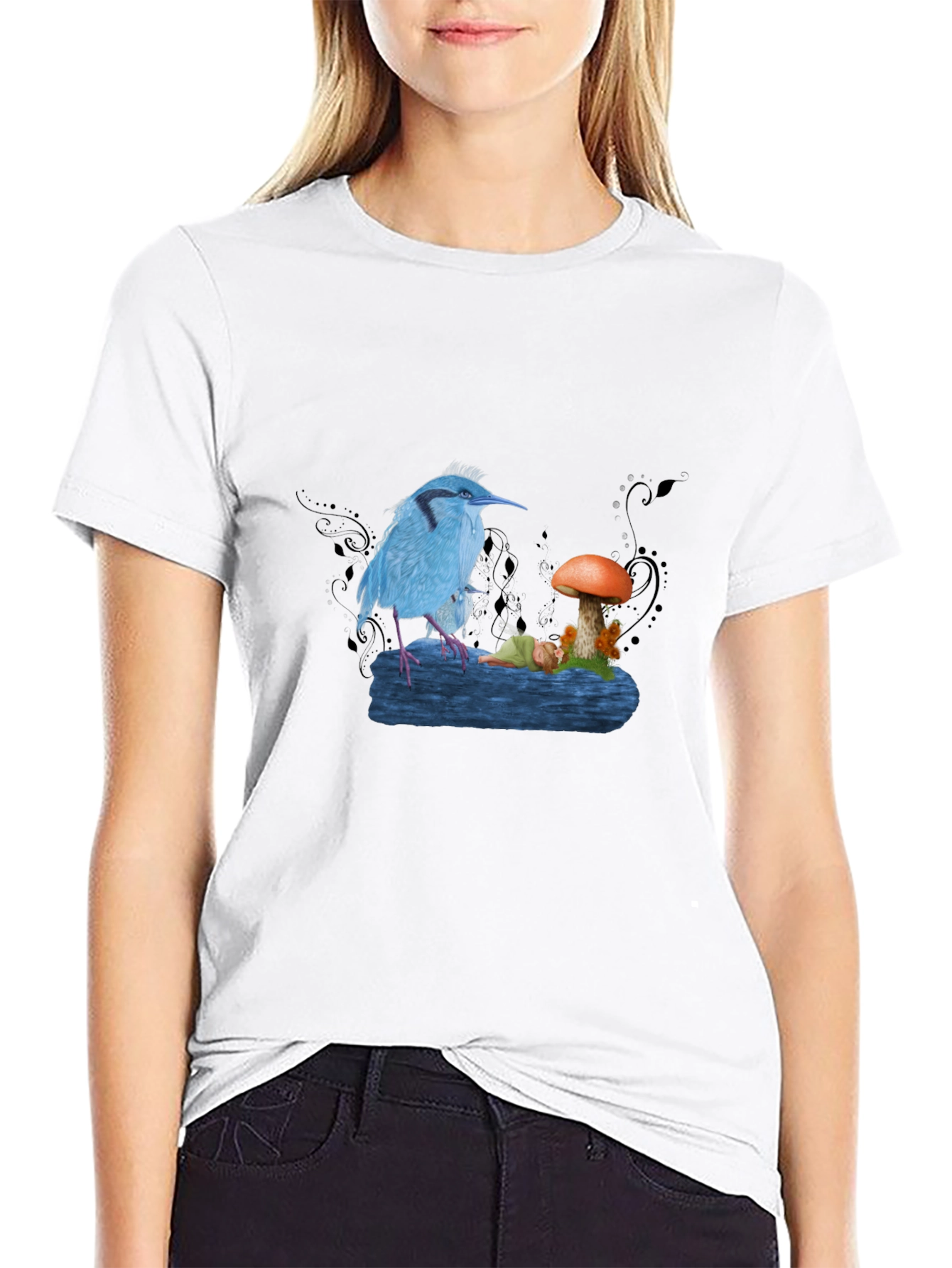 Blue Bird & Mushroom Graphic Tee