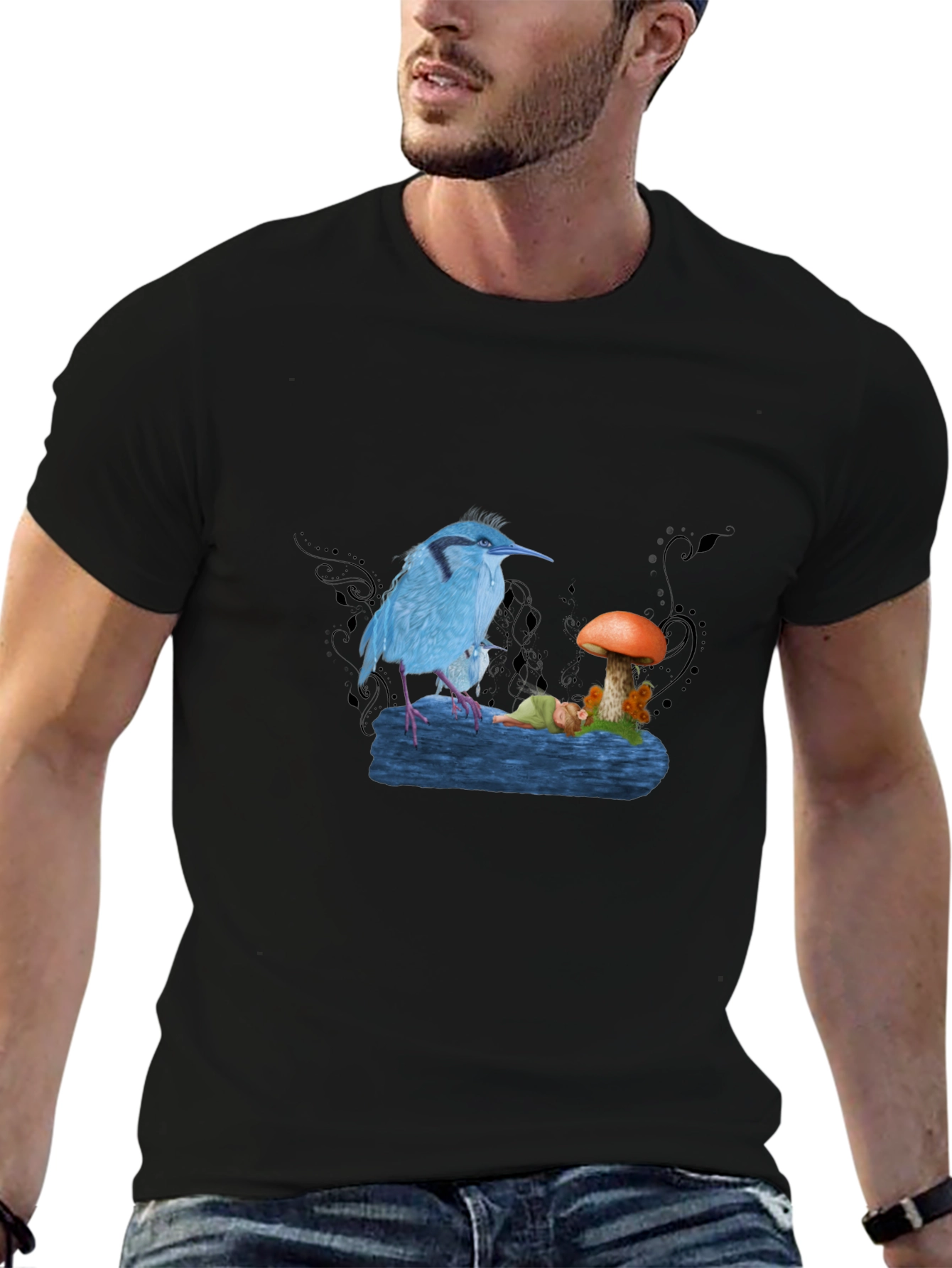 Blue Bird & Mushroom Graphic Tee