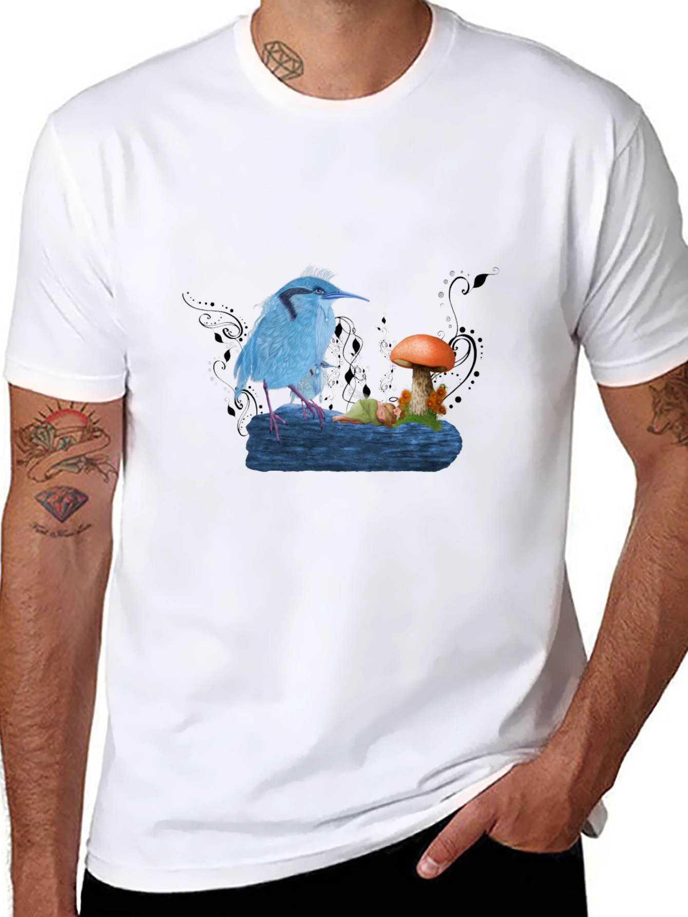 Blue Bird & Mushroom Graphic Tee