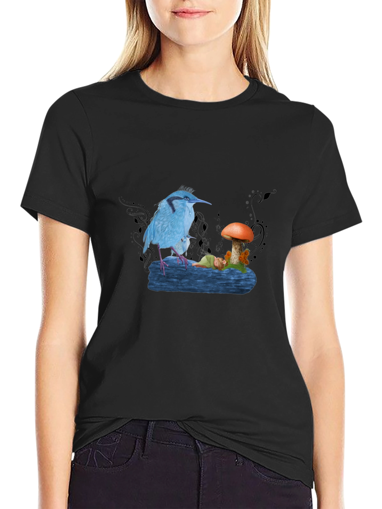 Blue Bird & Mushroom Graphic Tee