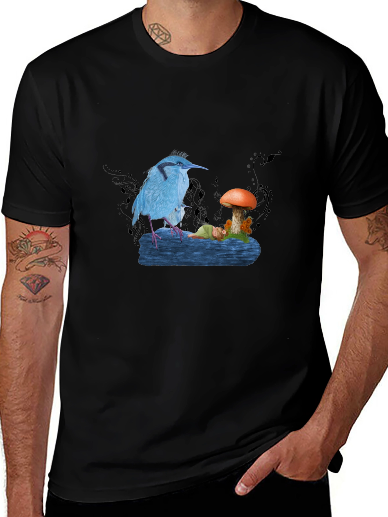 Blue Bird & Mushroom Graphic Tee