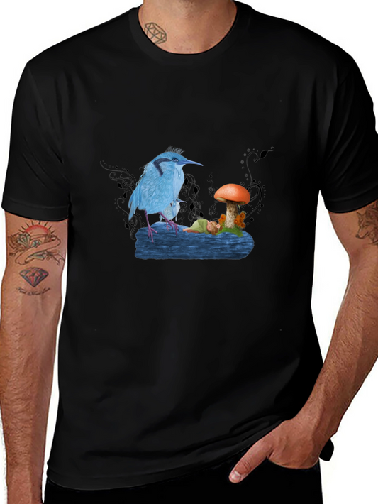Blue Bird & Mushroom Graphic Tee