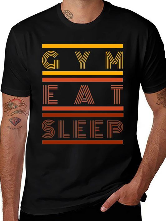 Gym Eat Sleep Black Graphic Tee - Workout T-Shirt