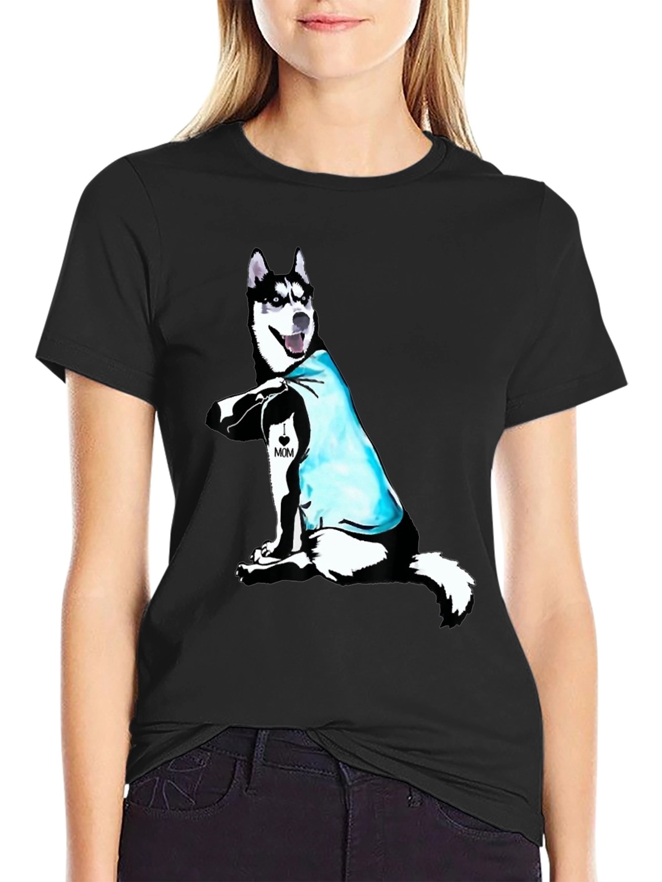 Husky Dog Mom Tattoo T-Shirt
