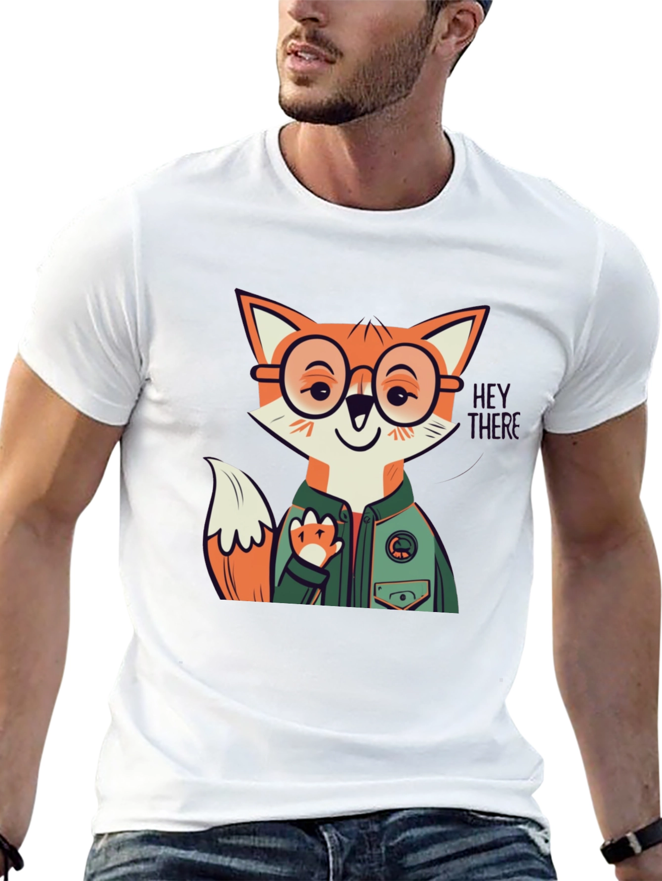 Fox Character Graphic Print Crew Neck Tee