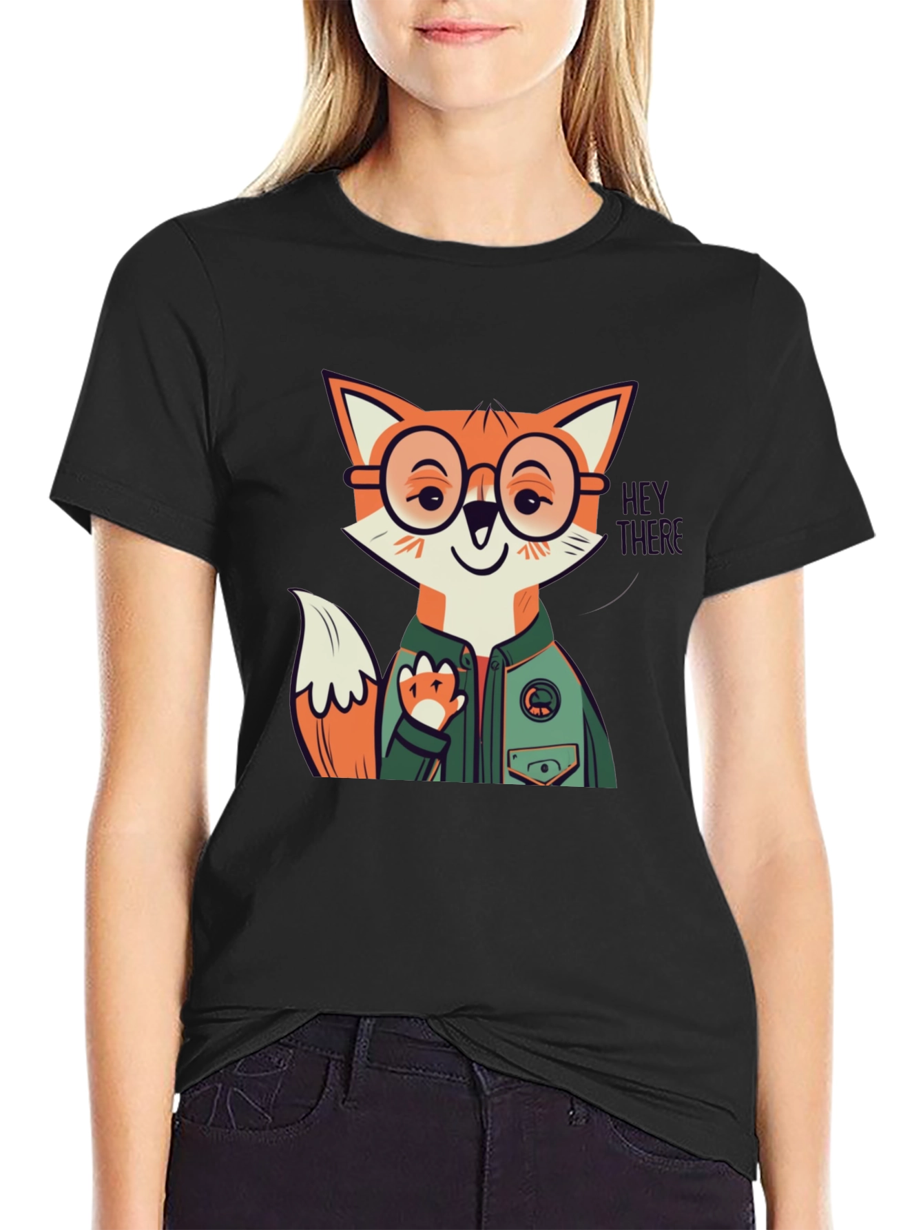 Fox Character Graphic Print Crew Neck Tee