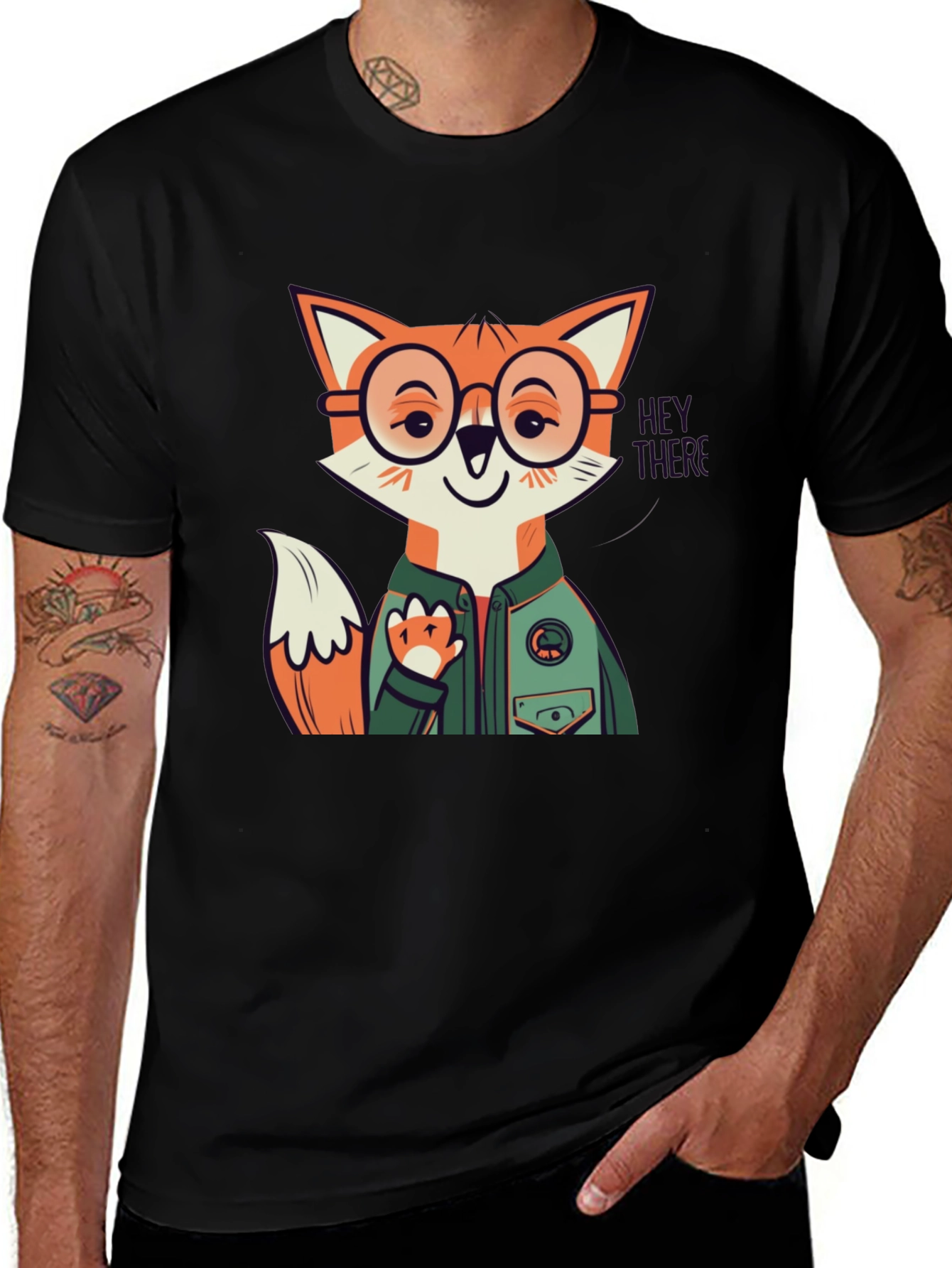 Fox Character Graphic Print Crew Neck Tee
