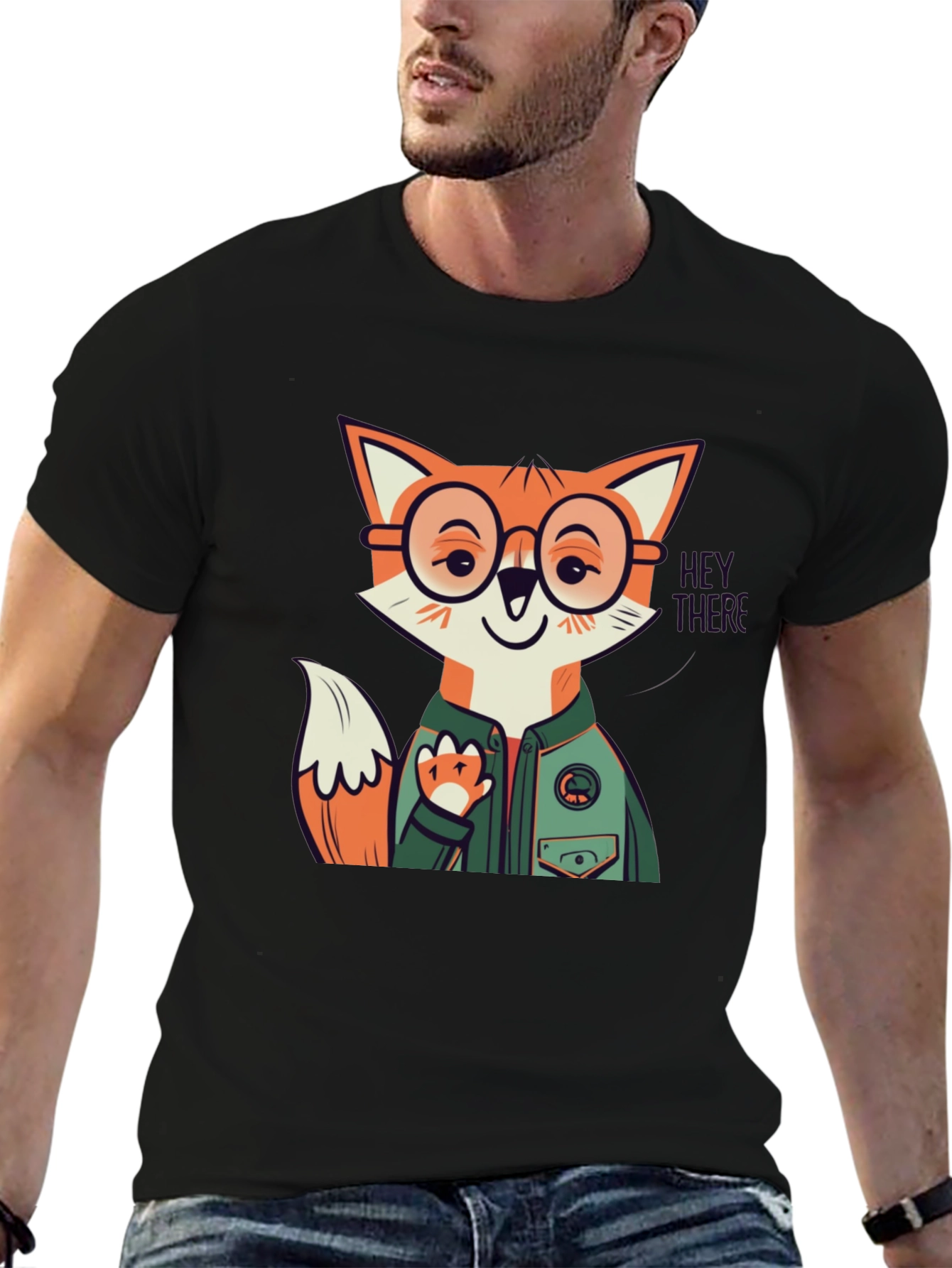 Fox Character Graphic Print Crew Neck Tee
