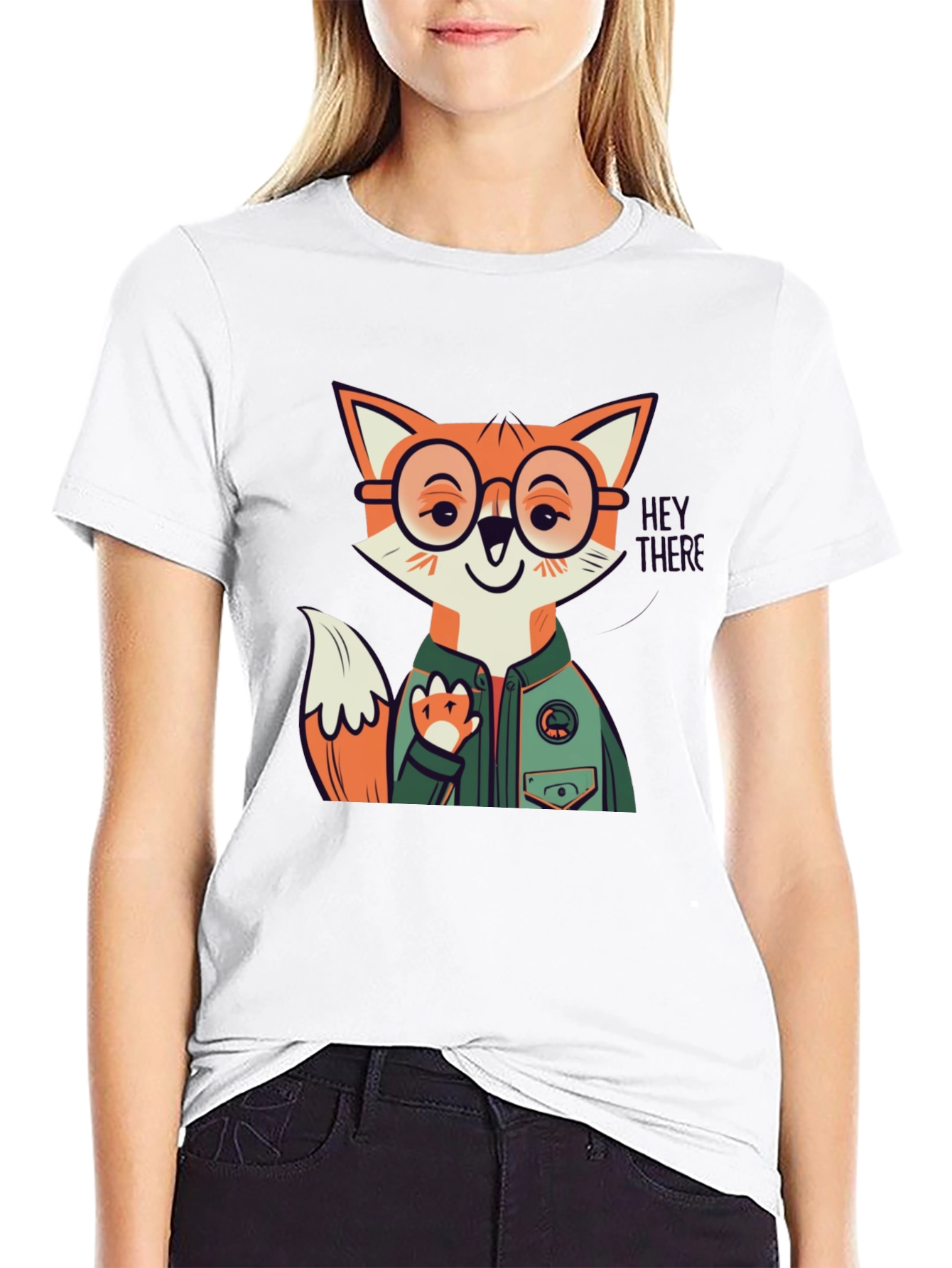 Fox Character Graphic Print Crew Neck Tee